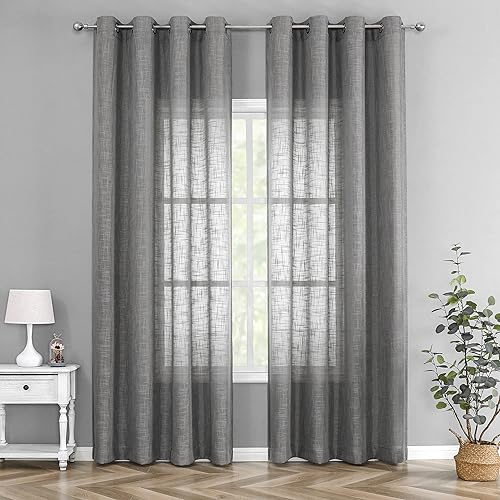 Regal Home Collections Cortinas de lino semitransparentes con textura flameada, con ojales, cortinas largas para sala de estar, dormitorio, comedor,