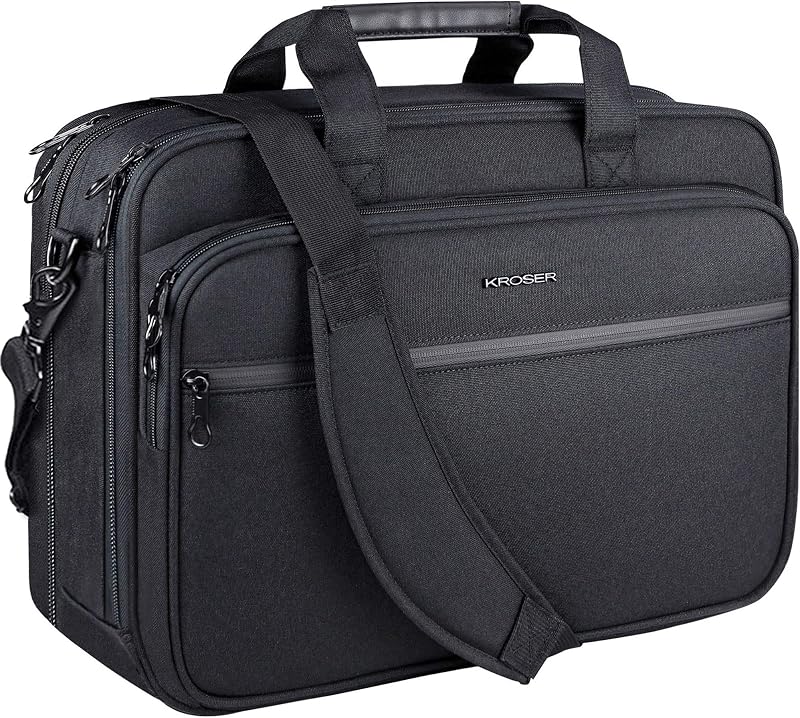 Bolsa para computadora portátil Maletín expandible Bolsa para computadora 17,3 pulgadas Negro | Bandolera de hombro premium, ampliable, repelente al agua, para viajes/negocios/hombres/mujeres