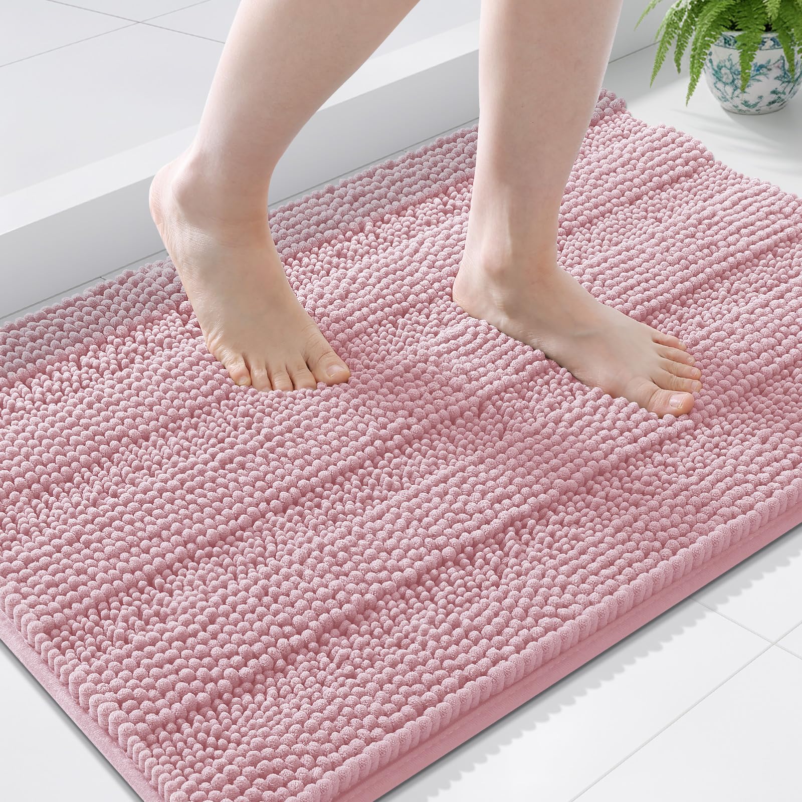 Grandaily Chenille Bathroom Rugs 44x24, Soft Bath Mats, Dusty Rose