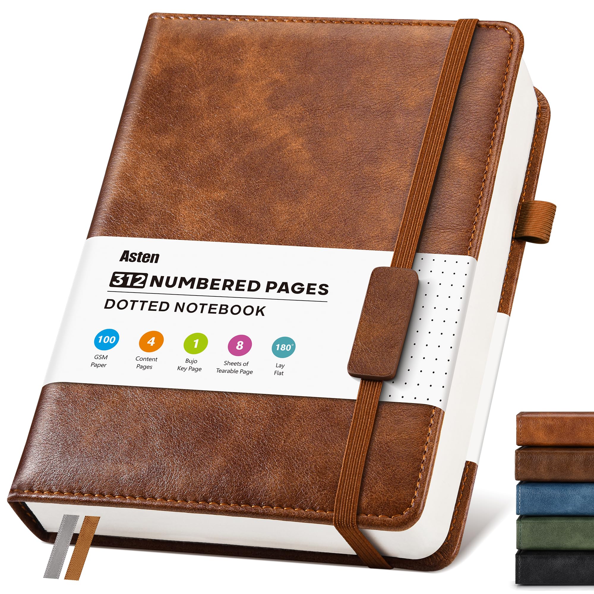 Bullet Dotted Journal Leather Notebook: A5 Notebook Hardback Diary, Brown