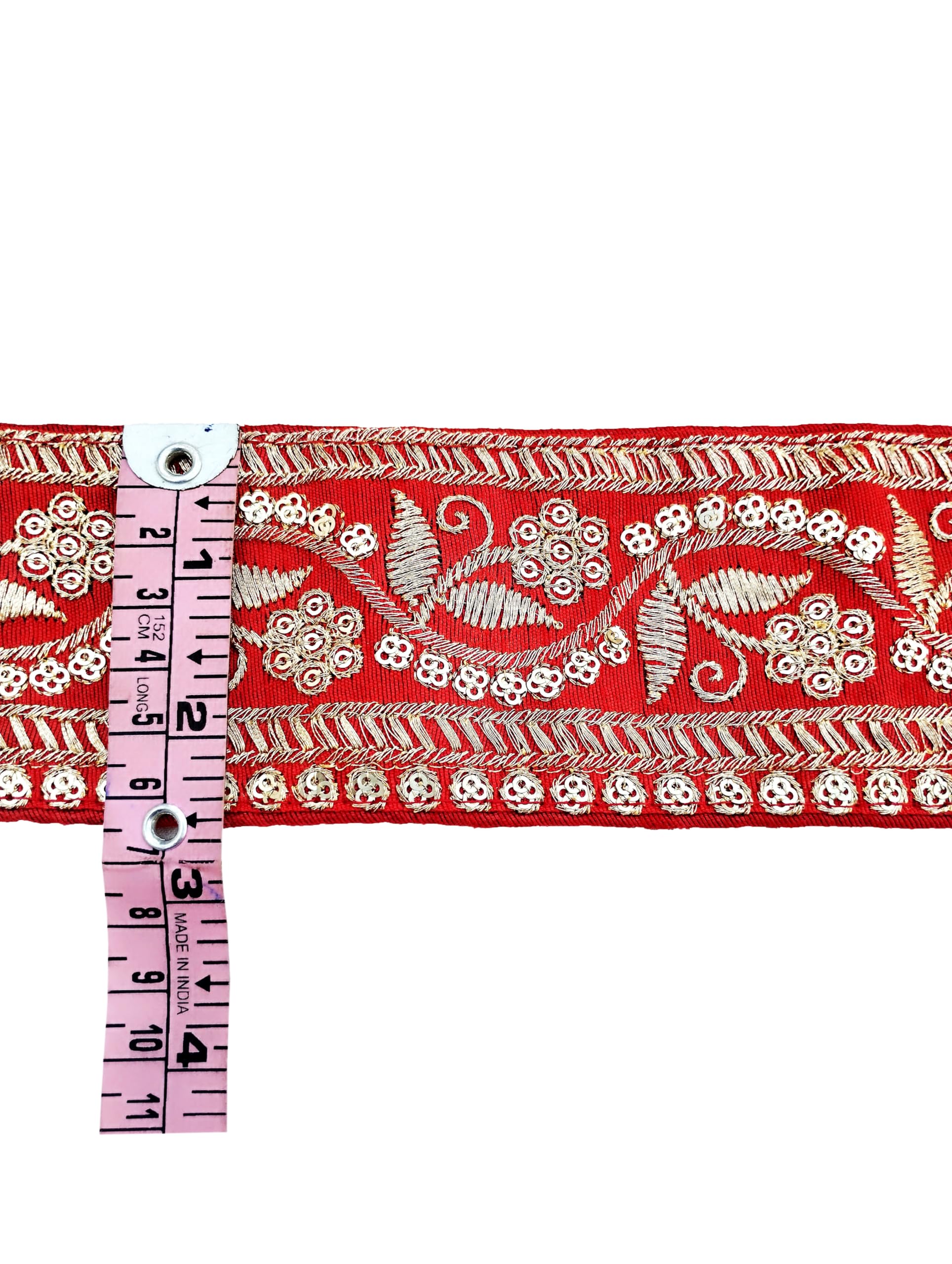 CARTZEYE Embroidery Gold Work Lace Border with Sequence Decorative Ribbon for Saree, Dress, Kurti, Bandhani, Lehenga - 6.5 cm Width (3 Meter, Red) 2