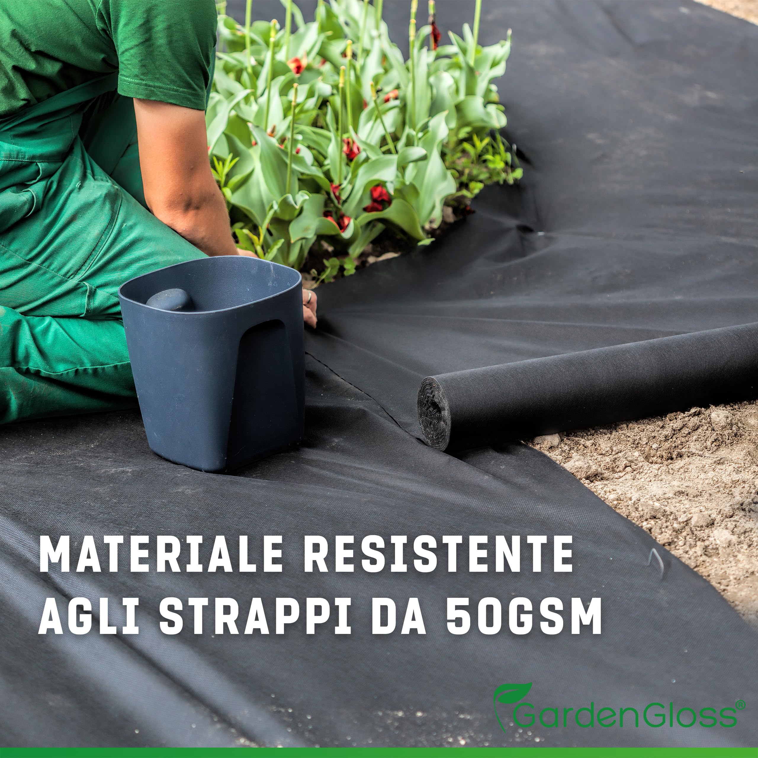 GardenGloss Telo Pacciamatura 50m² 50g/m² Resistente allo Strappo Permeabile all'Acqua Resistenza UV Nero Orto 50m x 1m
