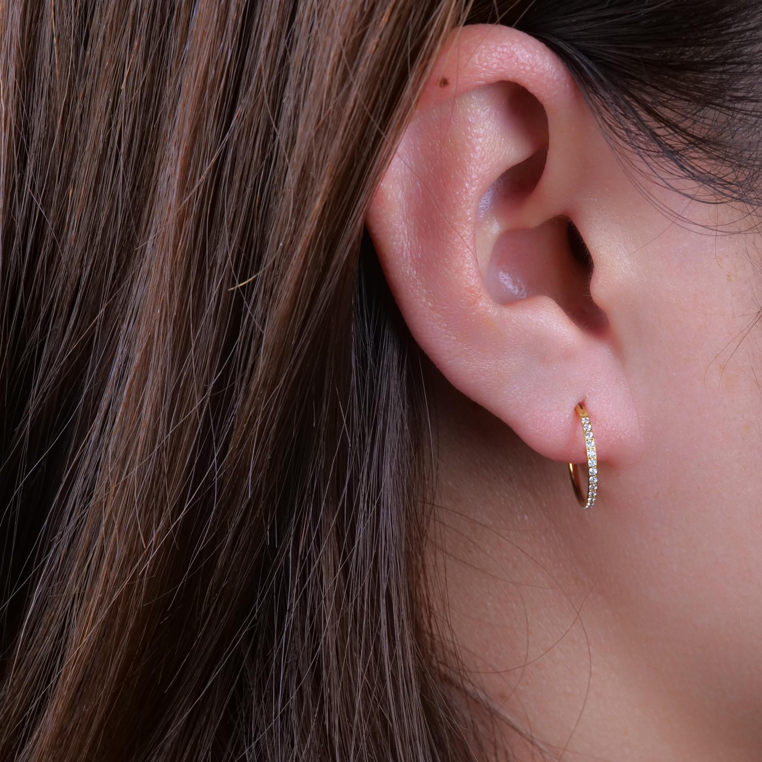 Limerencia Orecchini a Cerchio per Donna Uomo Bambina, 8-12 mm Orecchini in Titanio con Zircone Cubica, Medico Anallergici Orecchini per Orecchie Sensibili