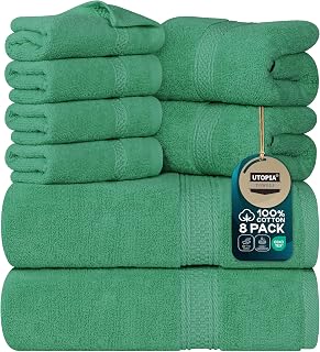 Utopia Towels - Juego de Toallas Premium de 8 Piezas, 2 Toallas de baño, 2 Toallas de Mano y 4 toallitas - Algodón - Calidad del Hotel, súper Suave y Altamente Absorbente (Verde Cazador)