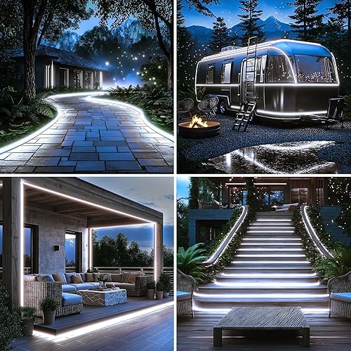 Miniatura 7 de DBFAIRY Tira de luces LED solares de 50 pies para exteriores, gran capacidad, funciona con energía solar, cinta flexible con control remoto,