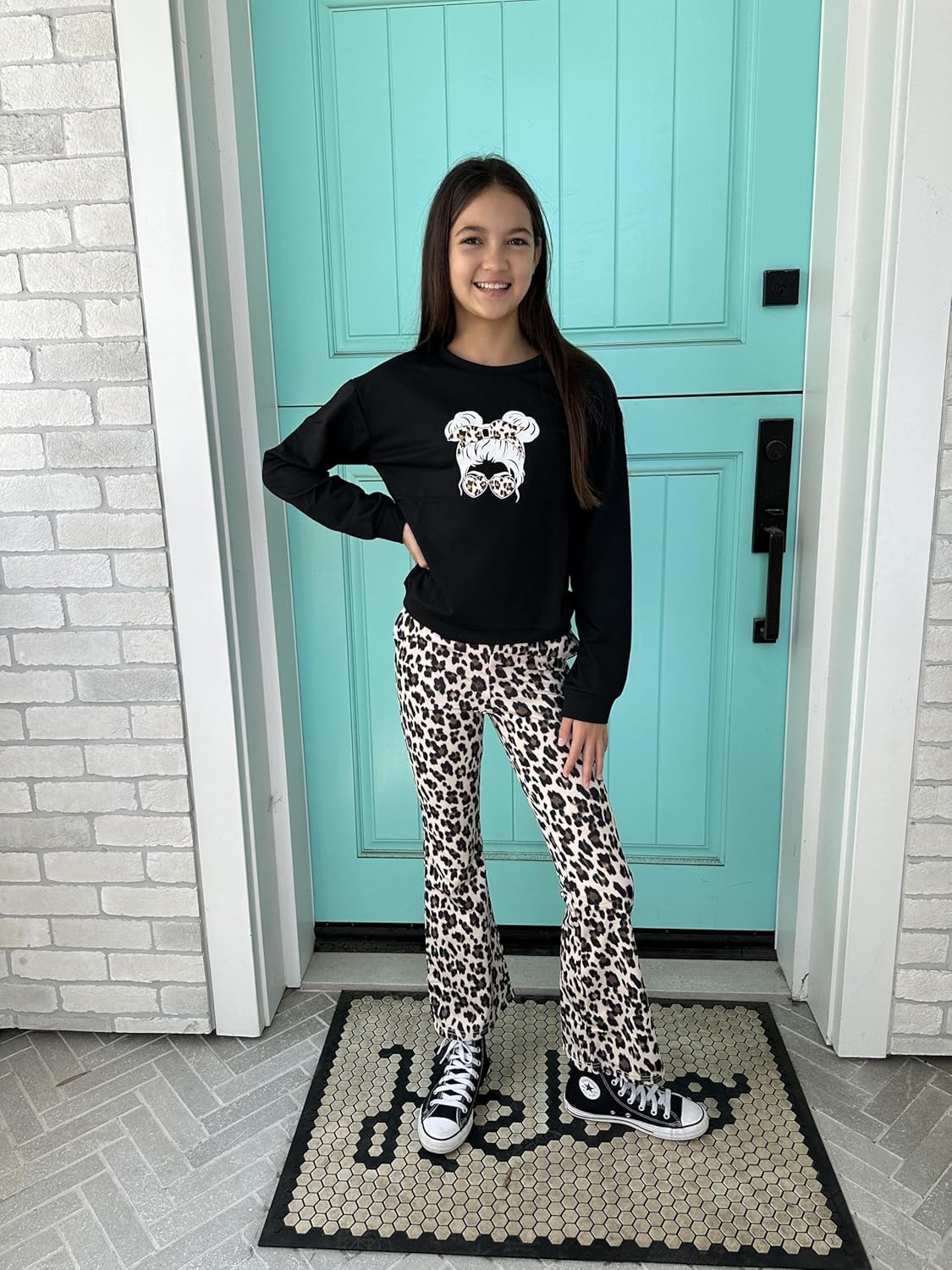 Arshiner Girls 2 Piece Clothes Long Sleeve Sweatshirt & Flared Pants Fall Clothing Set Size 5-12 Years - Image 8