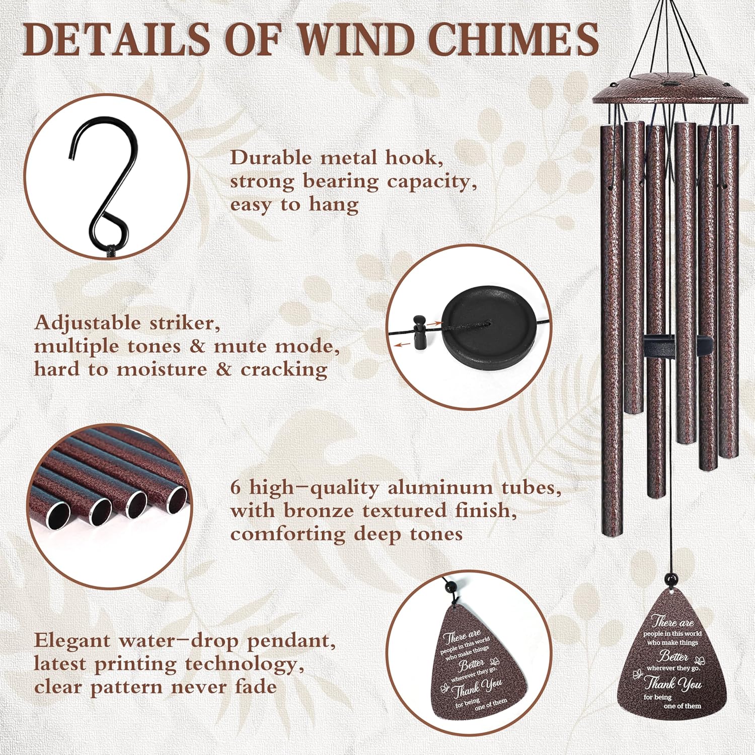 Thank You Gifts for Women Men, 32" Wind Chimes Thank You Gift, Appreciation Gifts for Employee Coworkers Pastor Teachers Colleague, Thanksgiving Day Hostess Gift for Family Friends, Home Decor - Image 4