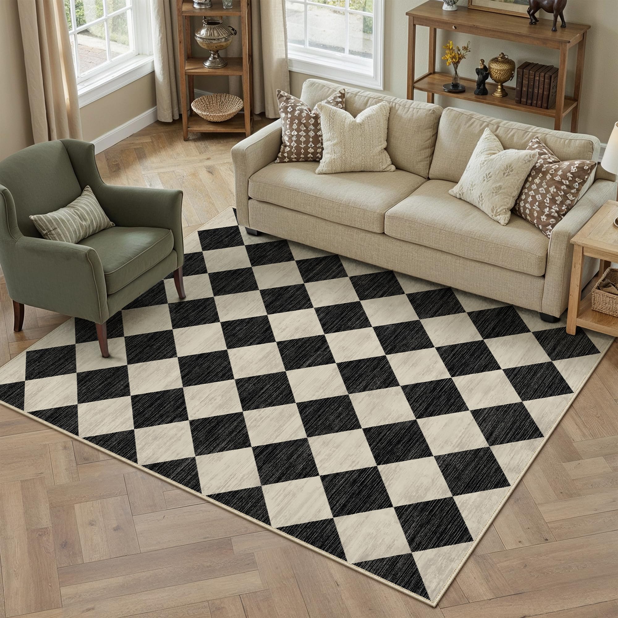 PureCozy Rugs Living Room Area Rug 120x170cm Black Washable — image 1
