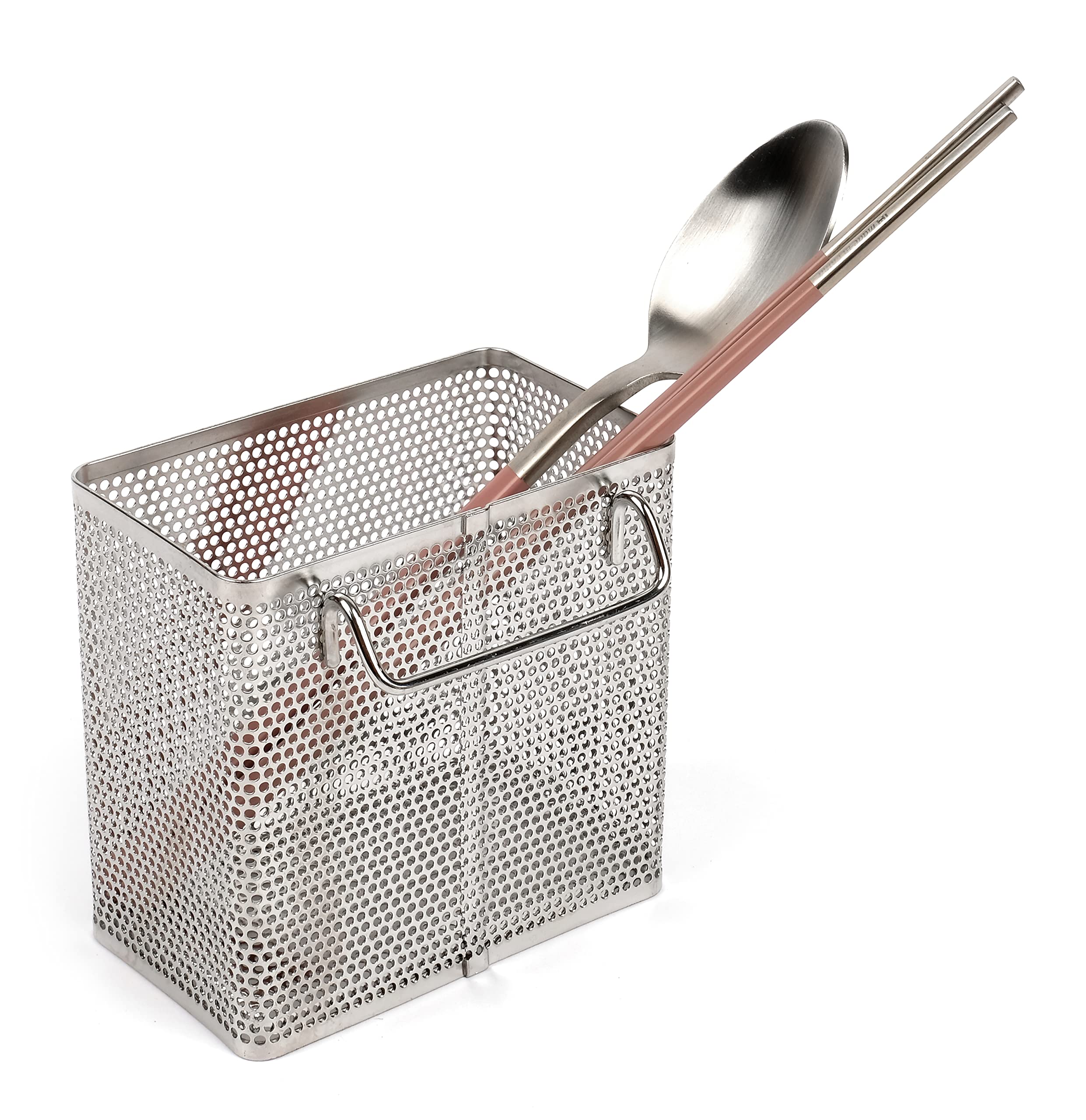 LENITH Soporte perforado para palillos de cocina con ganchos, almacenamiento de acero inoxidable 304 para organizador, apto para lavavajillas (pequeño rectangular)