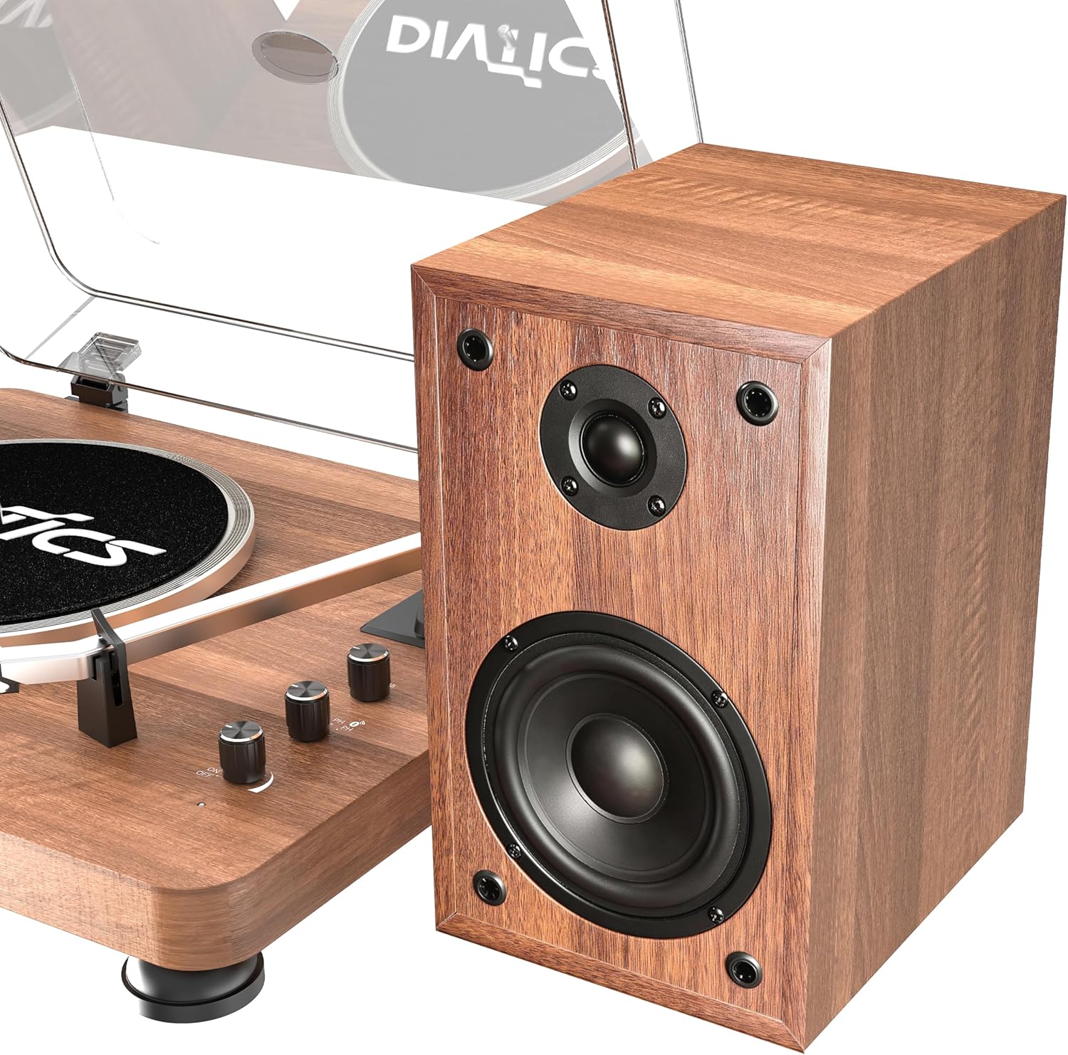Vintage Split Turntable, 56W HiFi Bluetooth Record Player with Separated Bookshelf Speakers, All-Aluminum Platter & Tonearm, Premium Vinyl Player for Home Decor & Audiophile