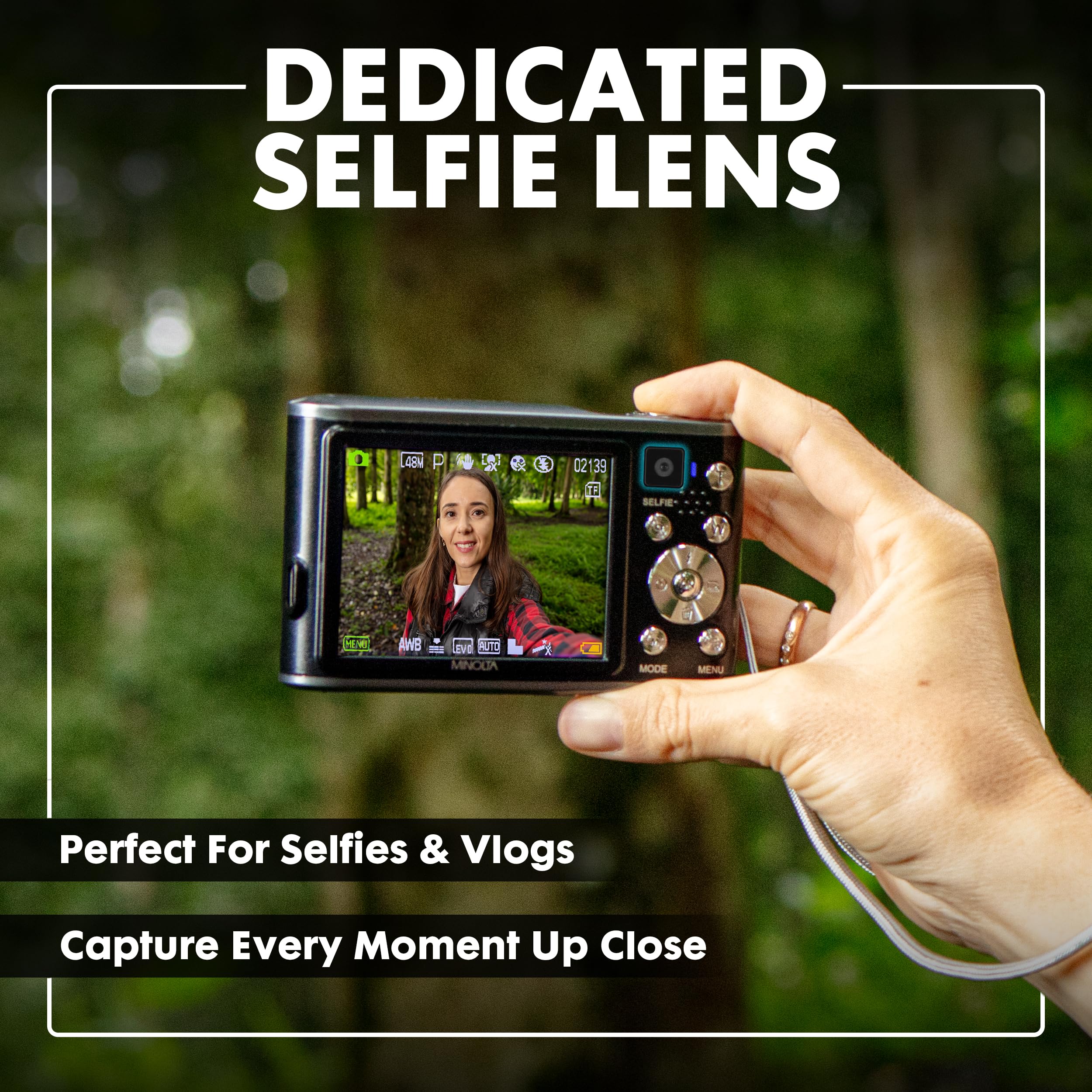 Minolta 48 Mega Pixels Point & Shoot Digital Camera with Rear Selfie Lens, Autofocus & 4K Ultra HD Video, Blue