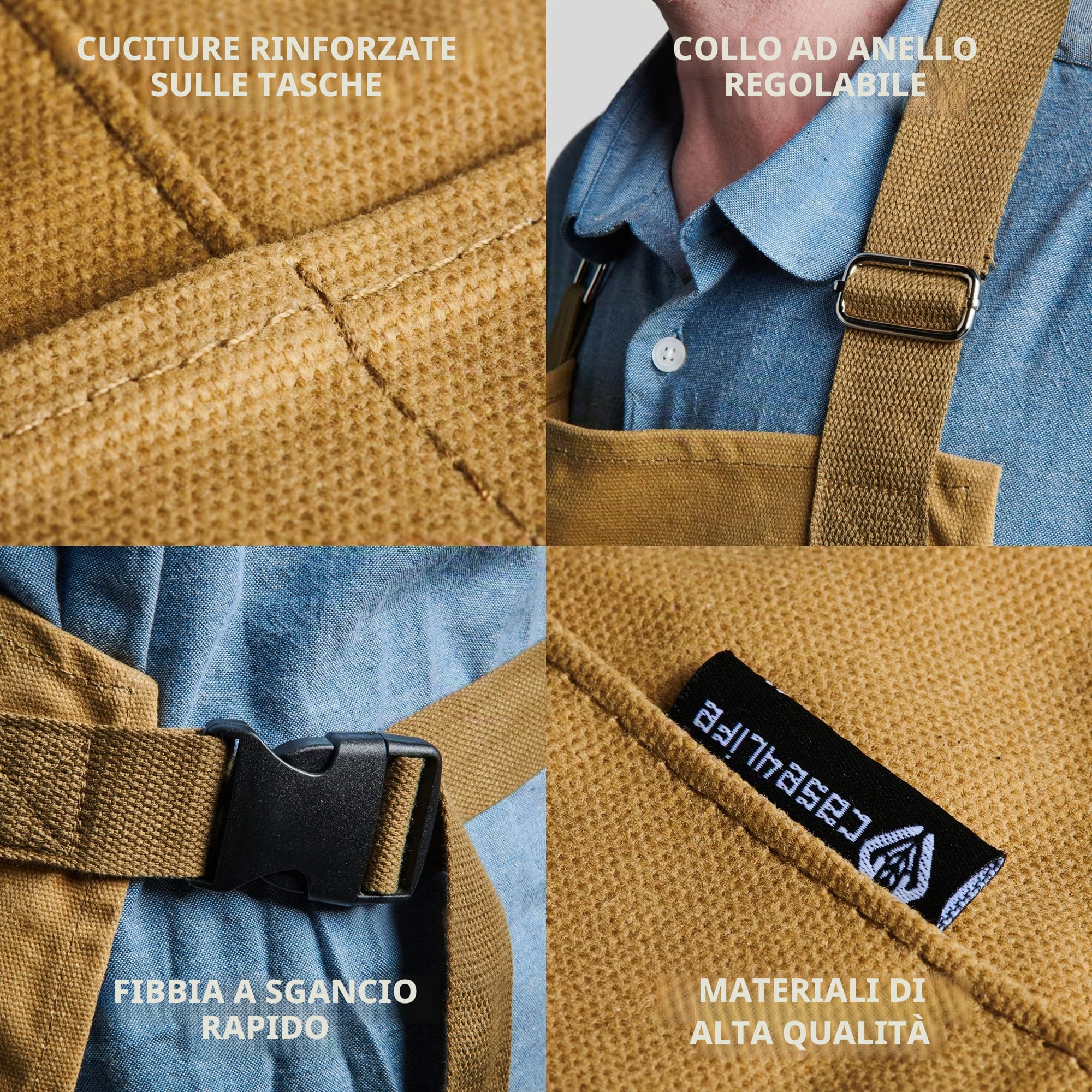 Case4Life Unisex Robusto Resistente all'acqua Grembiule di Tela Strumento Grembiule Fai da te Casa/Giardino Capocuoco Barbiere Vita/Collo Cinghie Regolabili - Garanzia a Vita