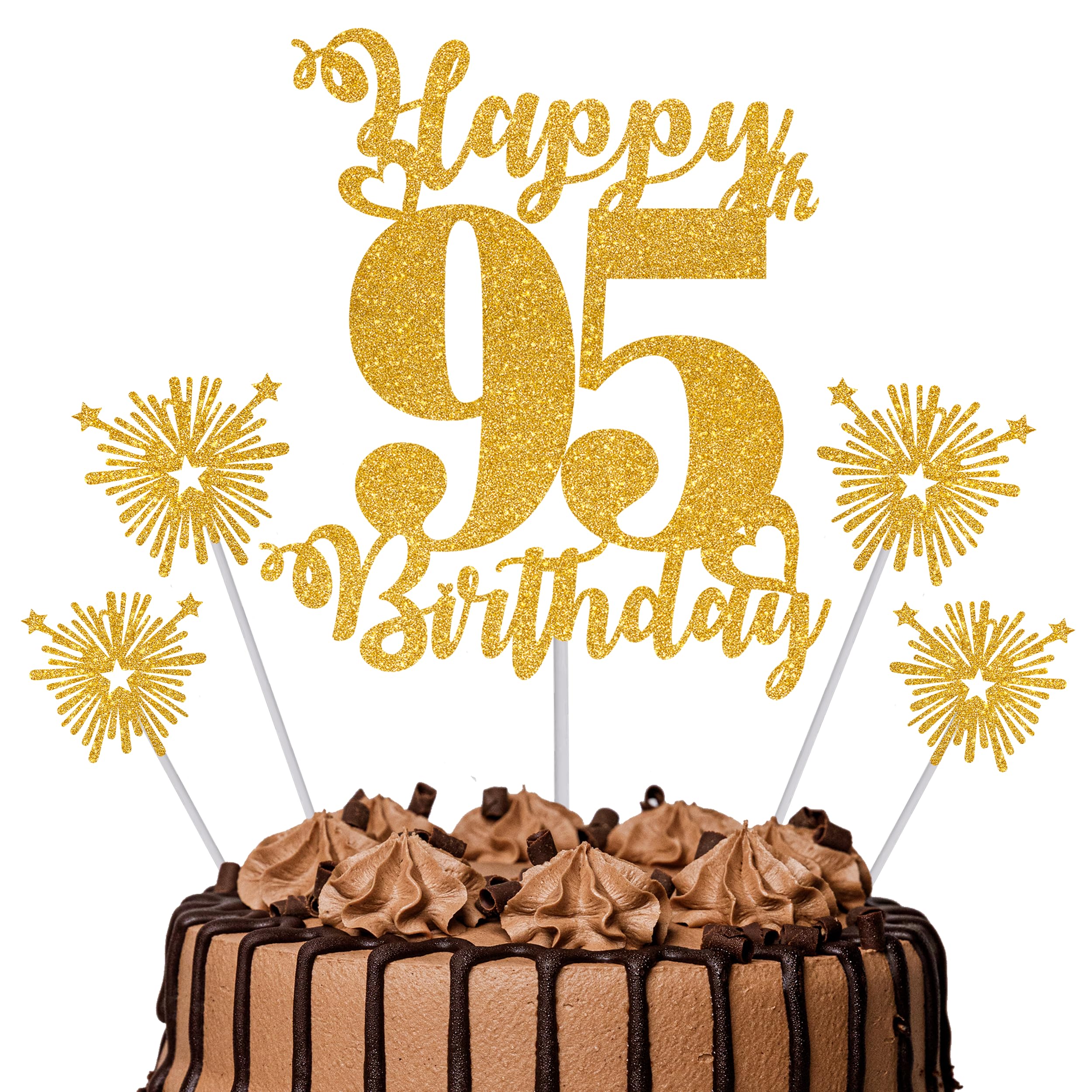 Gold Glitter 96th Birthday Cake Topper Set – 5 Piece Premium Glitter Birthday Decoration & Party Supplies for Men, Women & Kids – 96th Birthday — view 76