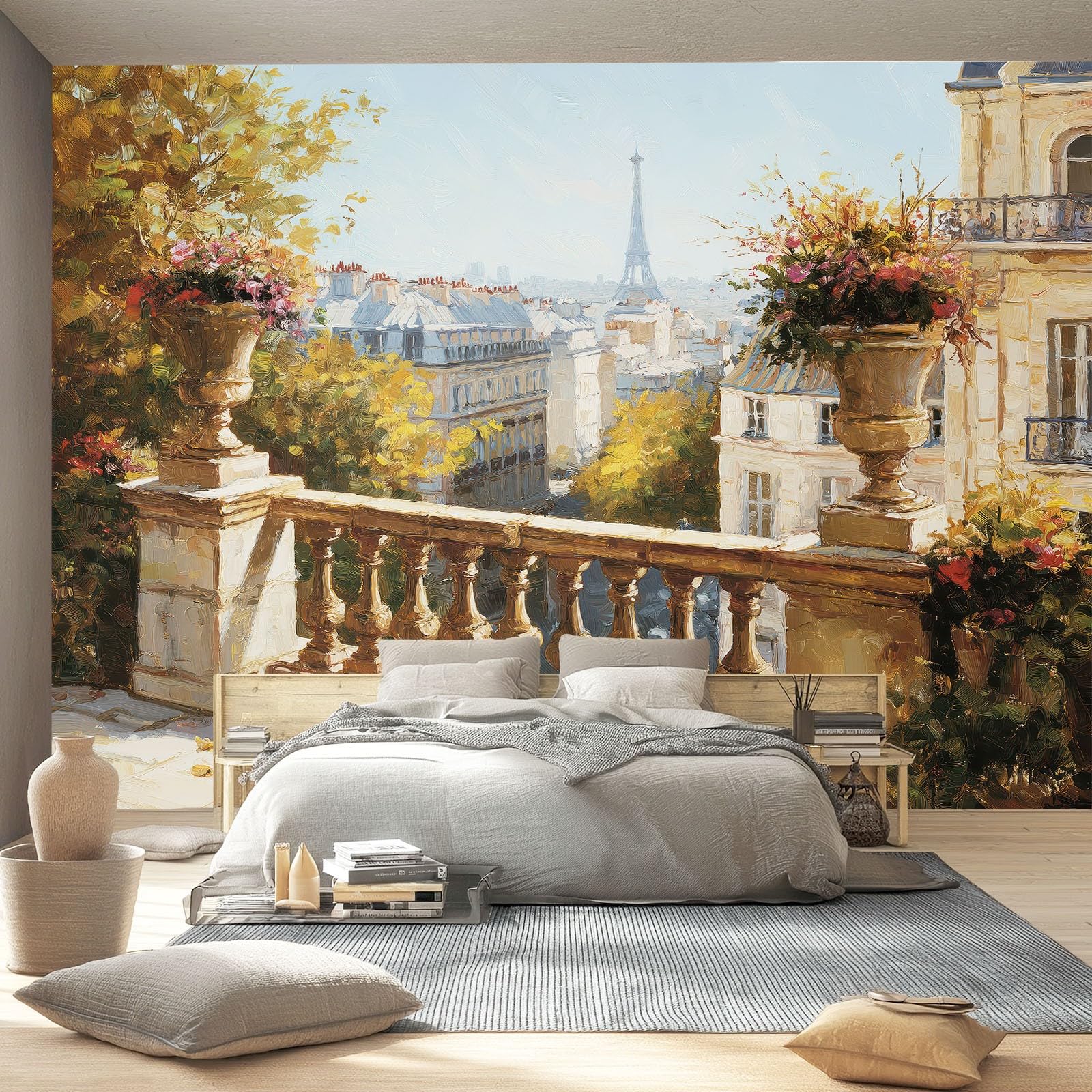 Duża fototapeta z włókniny 350 x 256 cm, miasto Paryż architektura tapeta obrazowa do sypialni i salonu, kolor