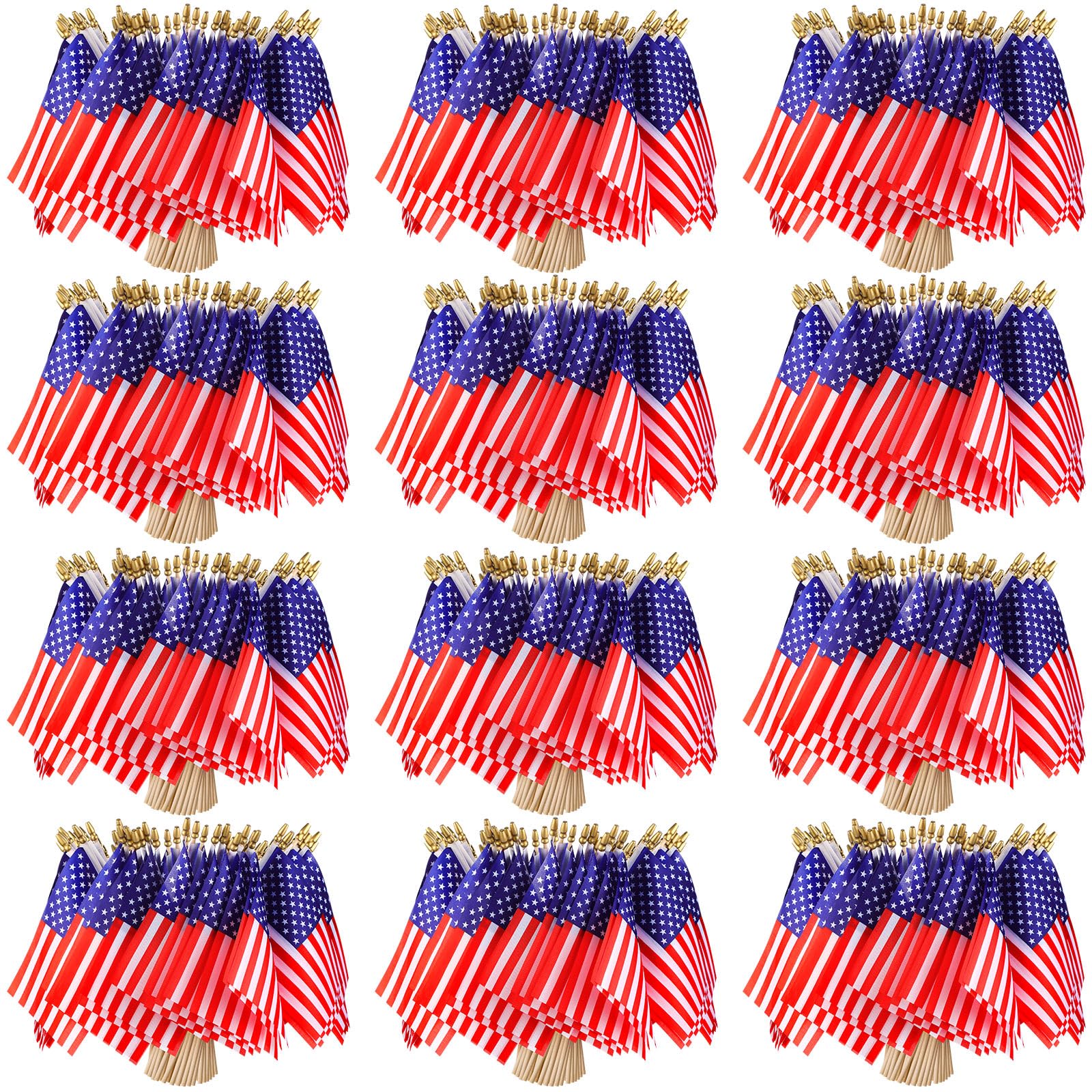 Photo 1 of Preboun 700 Pcs Mini American Flags on Stick 5x8 Inch Small American Us Flags American Hand Held Stick Flags with Kid Safe Spear Top for 4th of July Patriotic Memorial Day Decoration