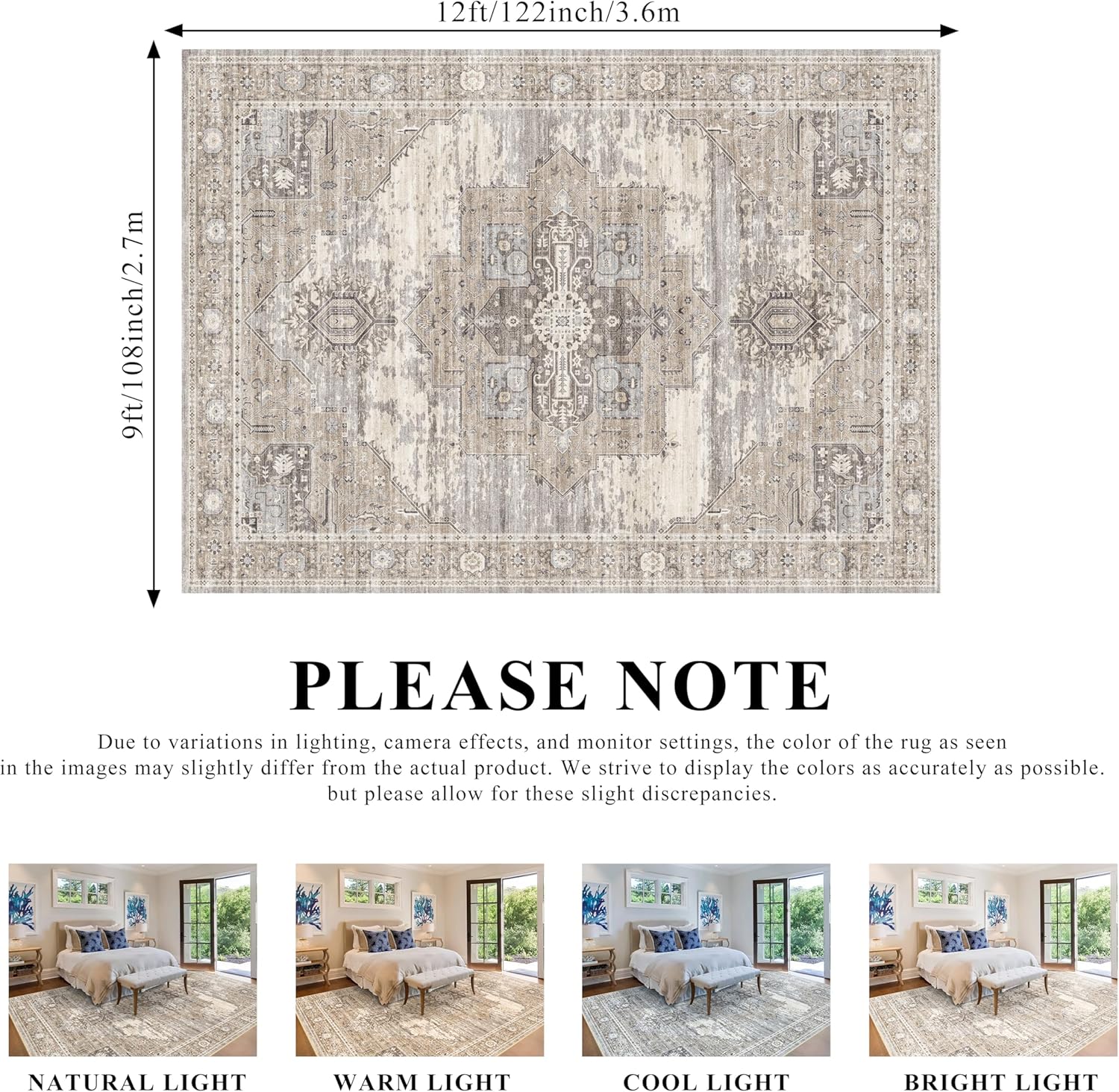 RUUGME Washable 9x12 Area Rug - Rugs for Living Room Bedroom Dining Room Non-Slip Vintage Rugs More Durable and Incredibly Soft Great Home Decor (9x12 Beige) 9' x 12' (Rectangular) Beige