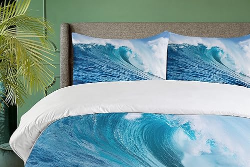 Miniatura 3 de Ambesonne Juego de funda de edredón con estampado de cielo y agua, diseño de tormenta marina con olas de remolino, juego de cama decorativo de 3