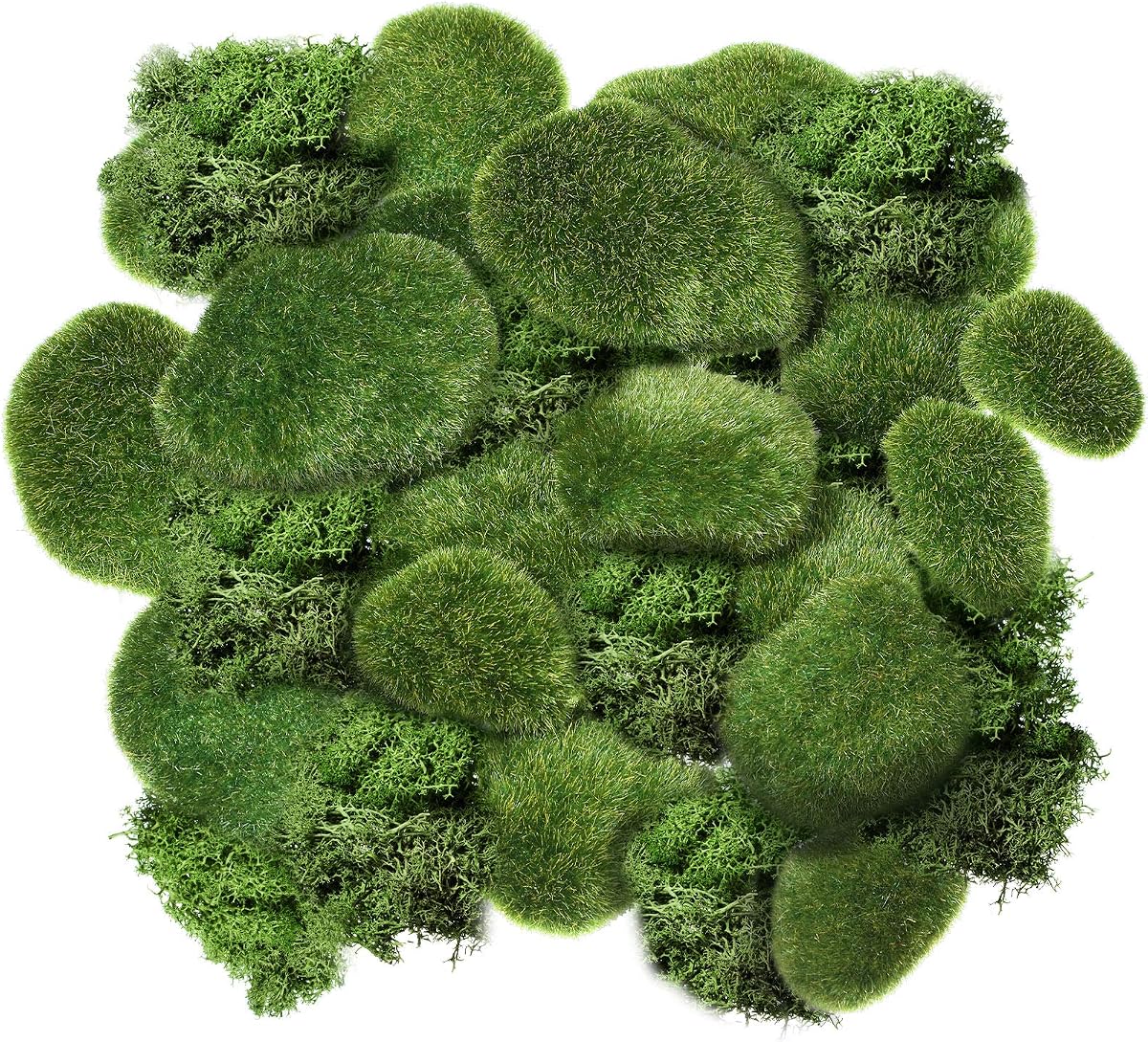 Chuangdi 20 Unidades Artificial Moss Rock Surtido Tamaño Decorativo Piedras Falsas Verdes Bolas de Musgo Verde Decoración para Arreglos Florales y Jardines de Artesanía