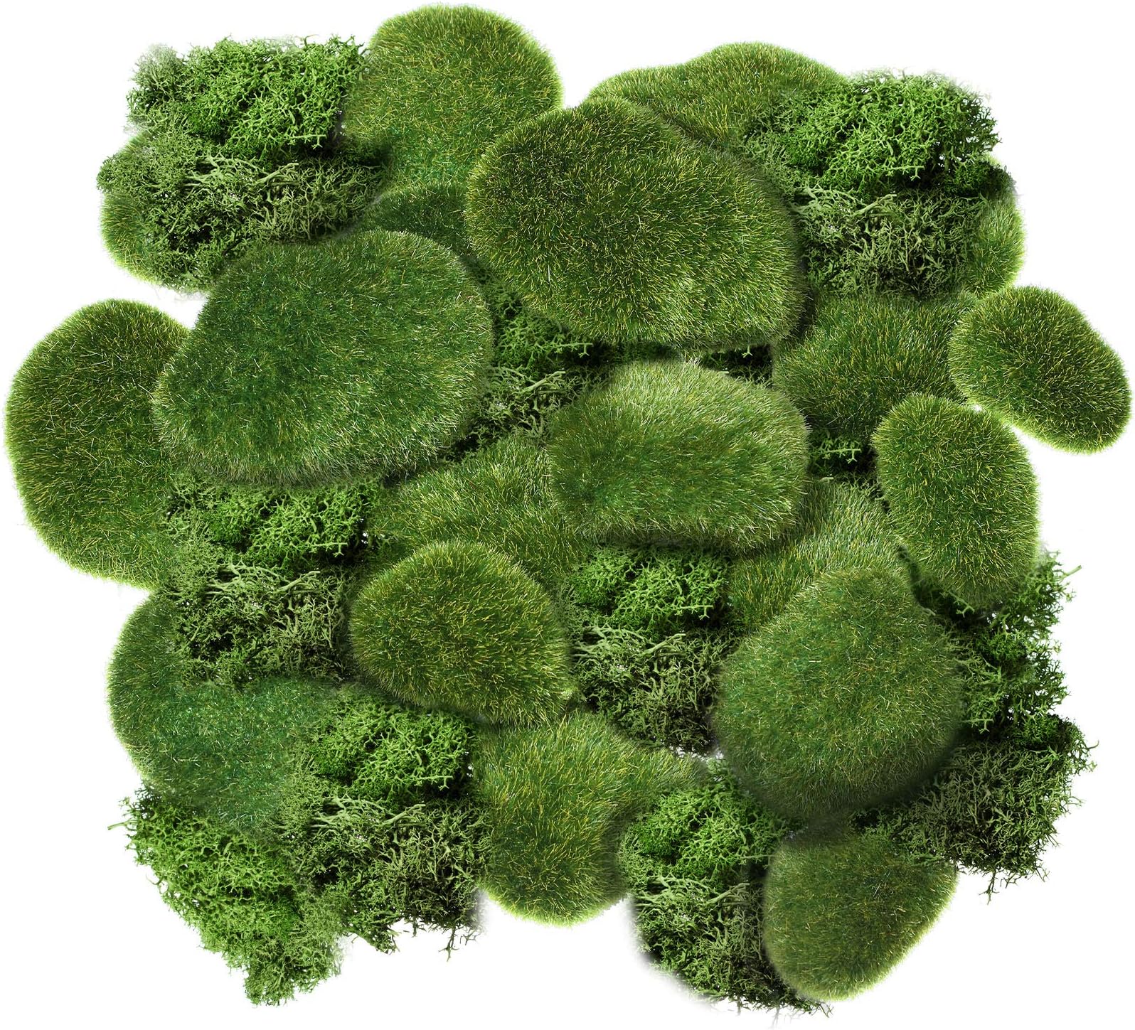 Chuangdi 20 Pieces Artificial Moss Rock Assorted Sized Decorative Faux Green Stones Green Moss Balls with 20 Gram Preserved Green Moss for Floral Arrangements and Crafting Fairy Gardens