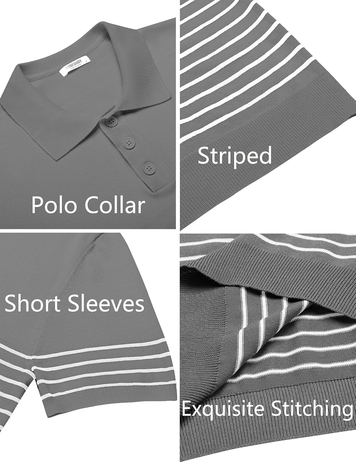 COOFANDY Men's Short Sleeve Polo Shirts Vintage Knitted Shirt Casual Button Down Golf Shirts - Image 6