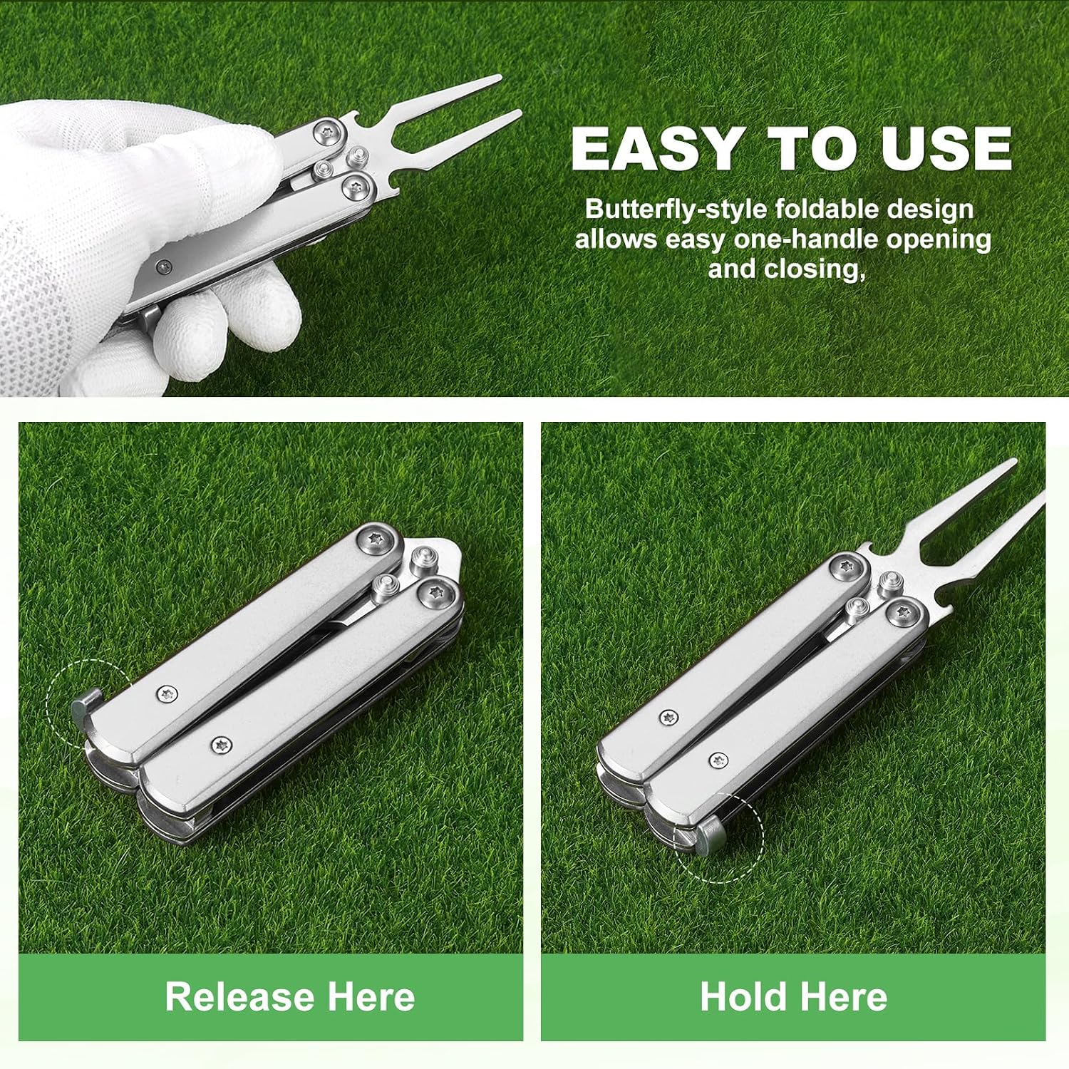 Golf Divot Repair Tool, Alloy Foldable Divot Tool with Bottle Opener Butterfly Design Golf Accessories