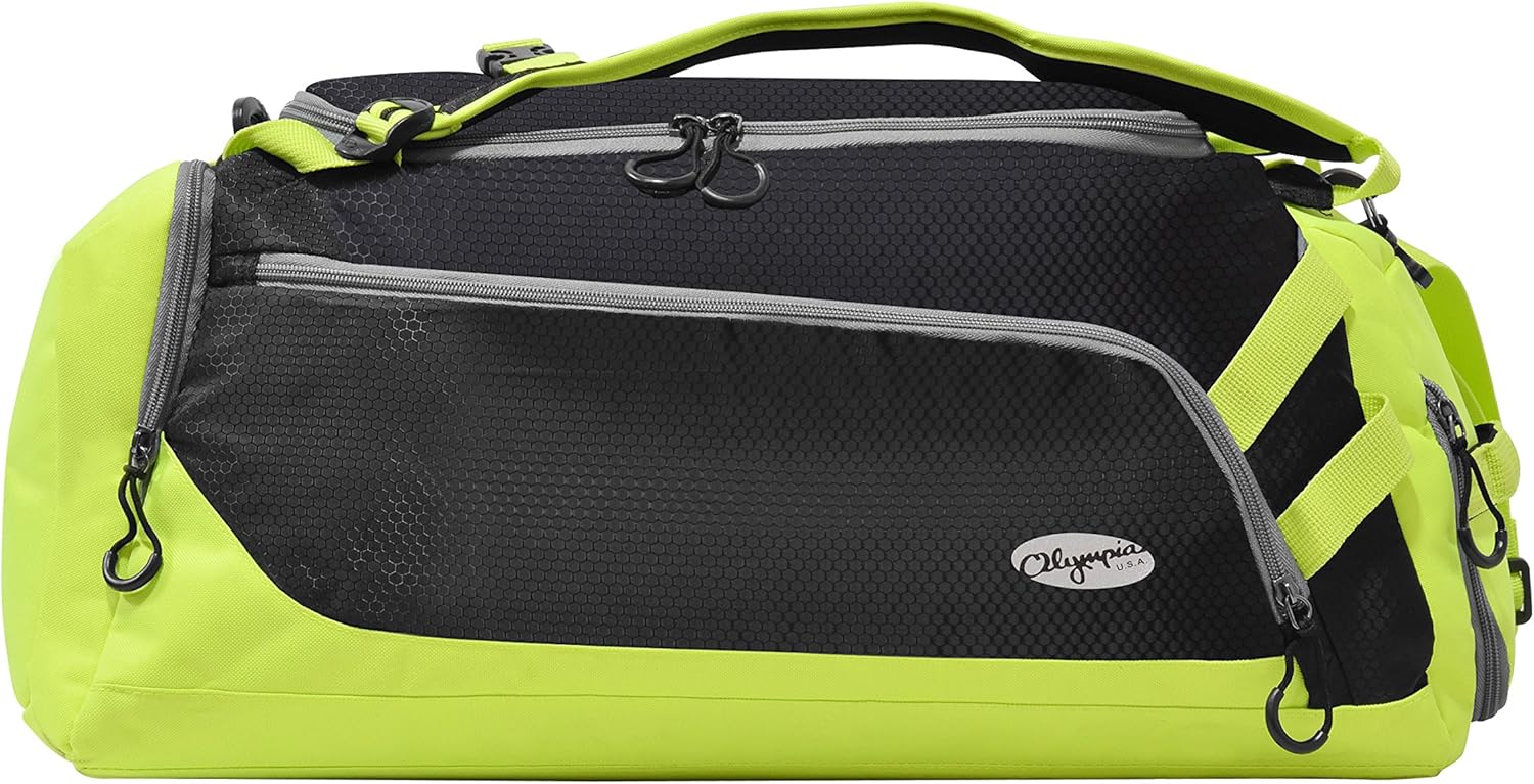 Olympia U.S.A. Blitz 22" Convertible Gym Duffel W/Backpack Straps Duffel Bag, BLACK+LIME