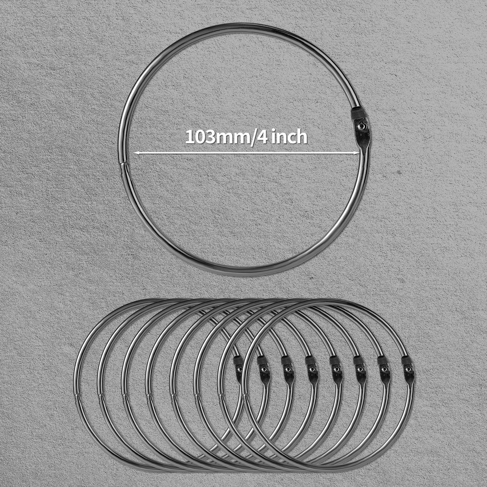 8pcs Loose Leaf Binder Rings, 4 Inch Large Metal Book Paper Clip Rings Keychain Keyrings for Index Cards Notebooks Photos Documents Files Home Office DIY Crafts Supplies, Black - Image 2
