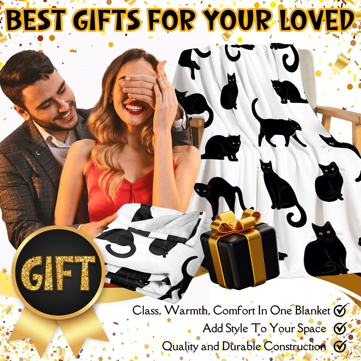 Black Cats Blanket Throw Super Soft and Cozy Blankets for Home Decoration, Couch, Bed, Sofa 60"x50" Medium for Teen for All Seasons - Image 2