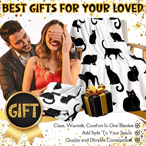Miniatura 2 de Manta de gatos negros súper suave y acogedora para decoración del hogar, sofá, cama, sofá de 40 x 30 pulgadas, extra pequeña para mascotas para