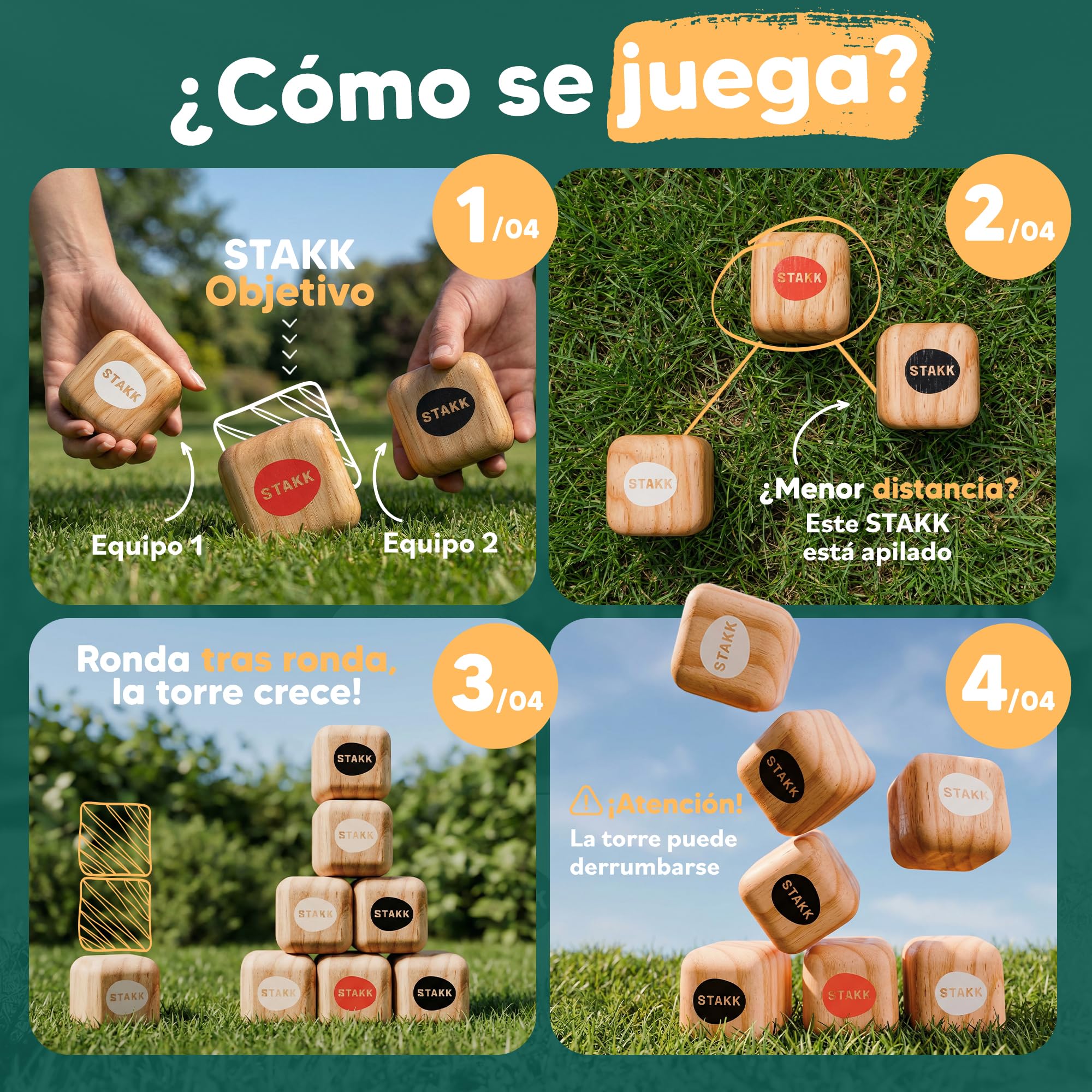 Juego de Lanzamiento al Aire Libre para niños y Adultos | Boccia-Boule con 9 Cubos de Madera