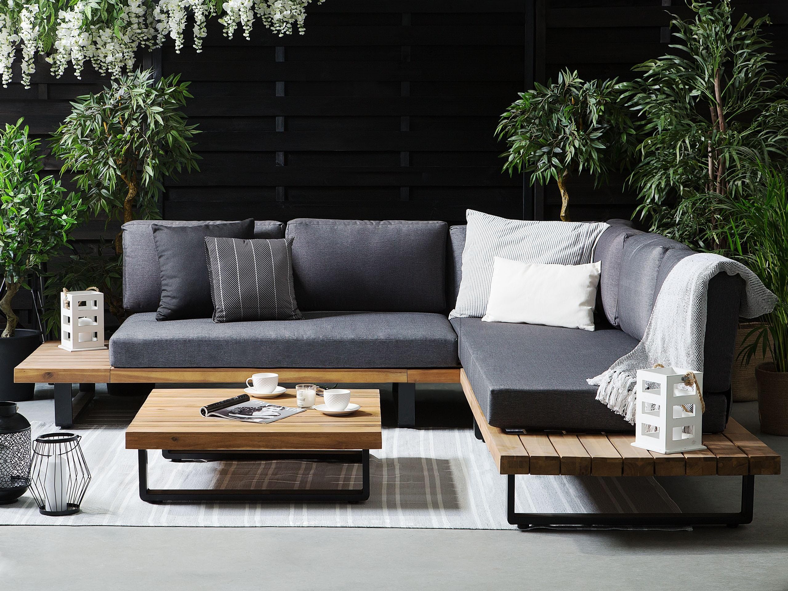 Beliani Lounge Set 5-Sitzer FSC Akazienholz Hellbraun mit Auflagen grau Modern Mykonos