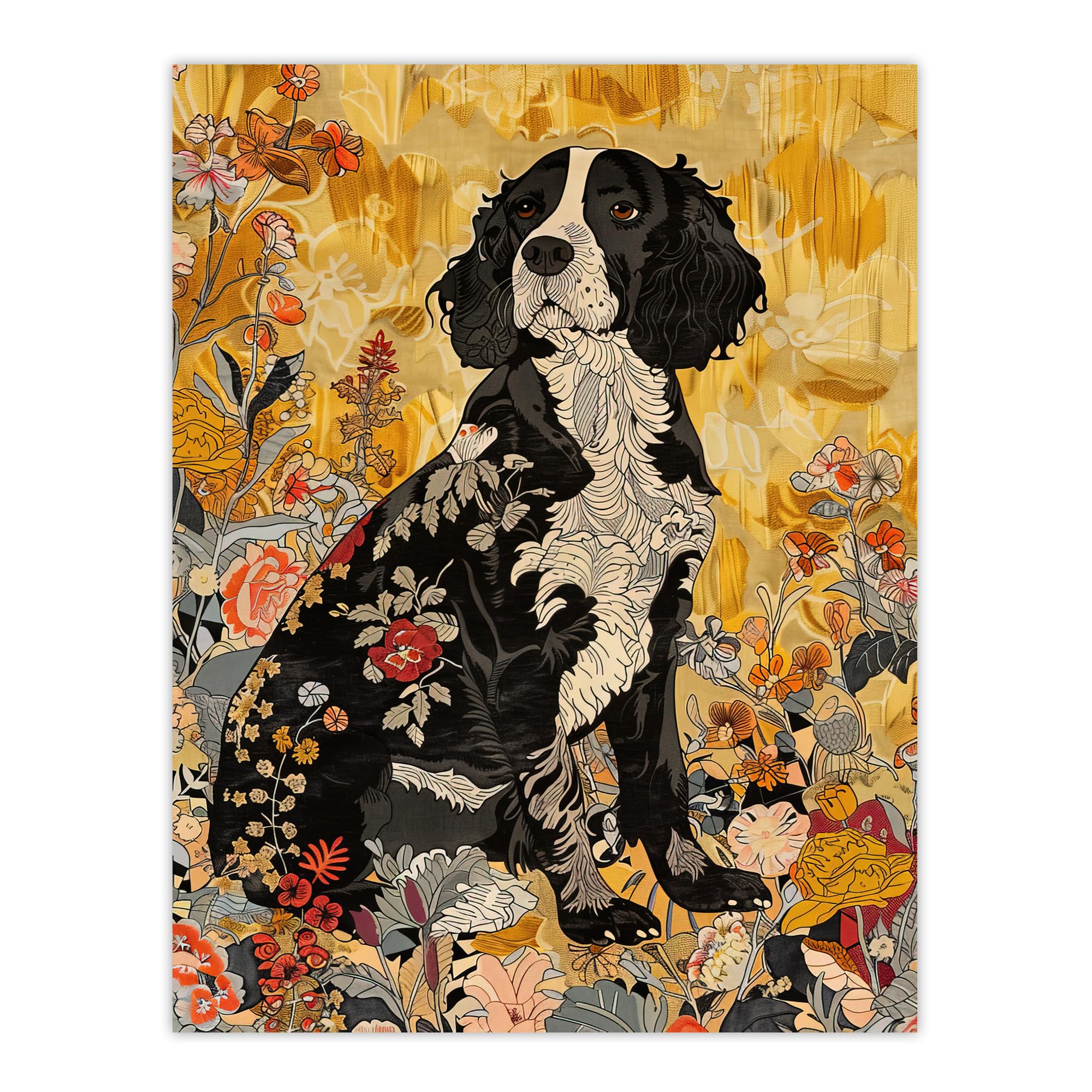Artery8 Spaniel in Wildflowers Portrait Floral Animal Living Room Extra Large XL Wall Art Poster Print