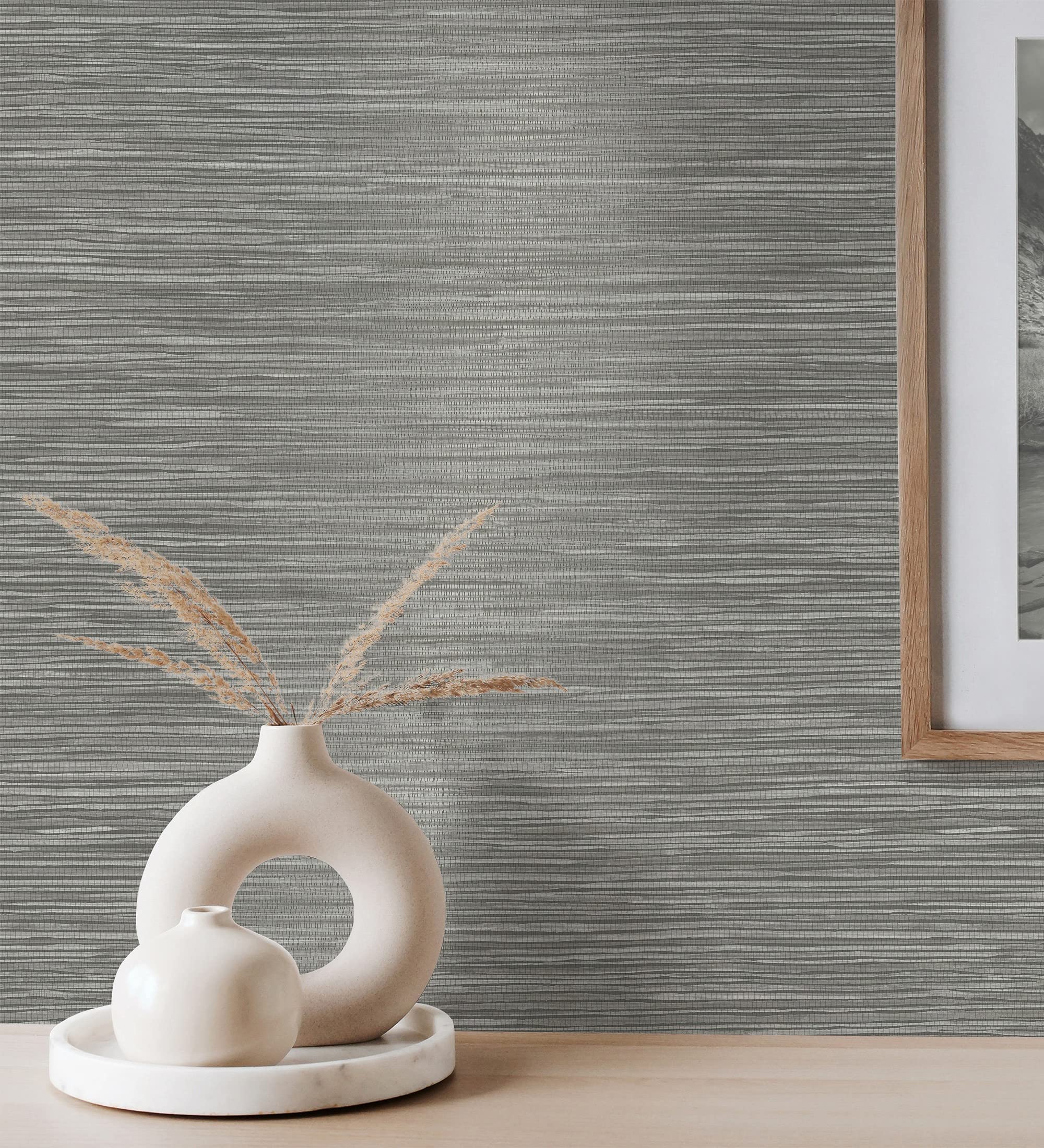 GAULAN 681835 - Carta da parati in vinile ecologico texture fibra di canapa sfondo grigio scuro per pareti soggiorno cucina bagno corridoio mobile sala - Rotolo di 10 m x 0,52 m
