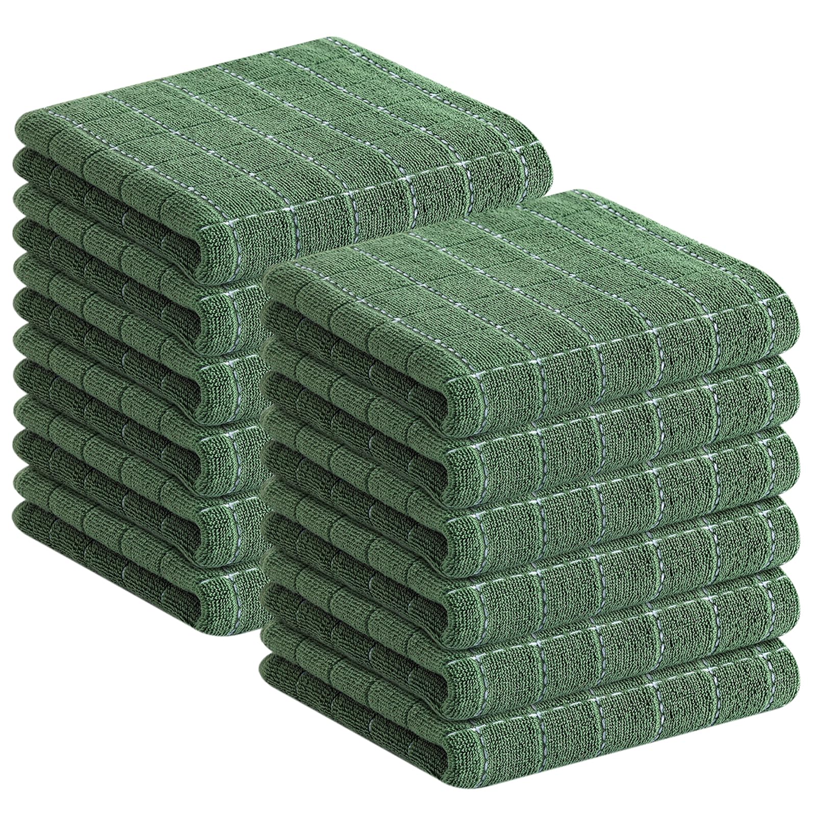 Homaxy 100% Cotton Terry Kitchen Towels, 12 Pack, Grass Green | Ultra Soft and Absorbent Dish Towels for Kitchen, Suitable for Drying and Washing Dishes