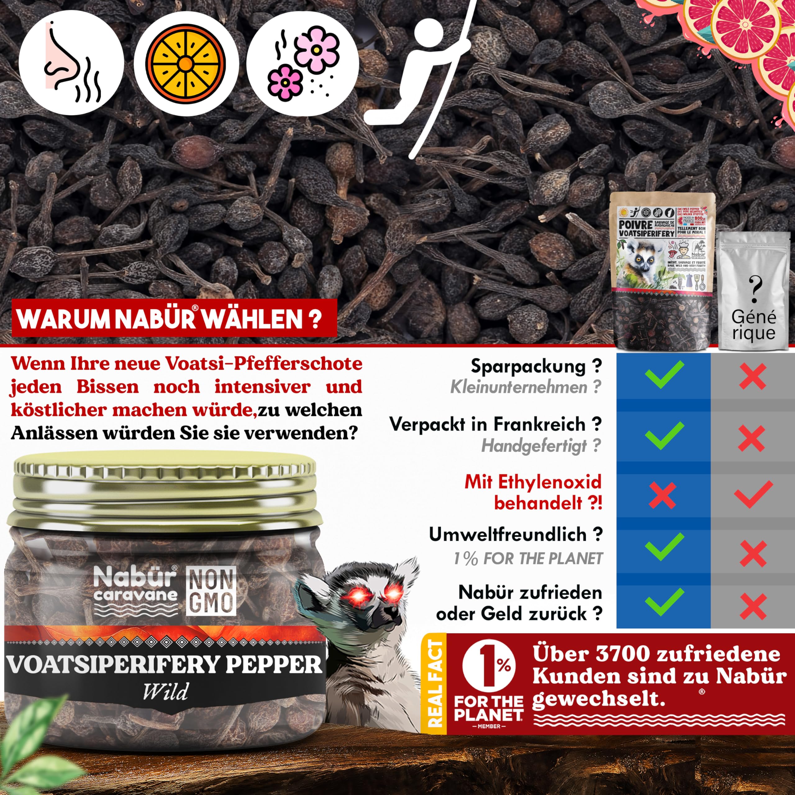 Nabür, 200 g Wilder Pfeffer Voatsiperifery-Pfeffer aus Madagaskar, Gourmet, wilder Madagaskar-Pfeffer