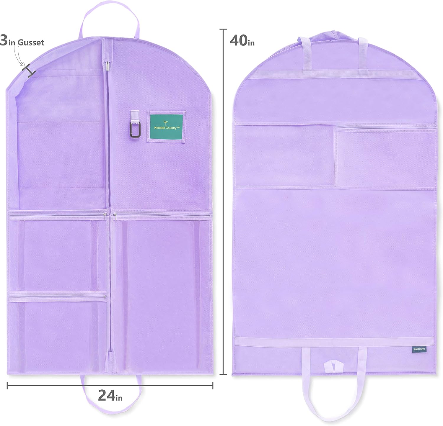 Waterproof Hanging Garment Bag 40 inch Clothes Bag with Gusset, 5 Pockets & Side Zip for Dance Costumes, Sports, Skating, Theatre, Beauty Pageants & More by Kendall Country, Lavender Purple