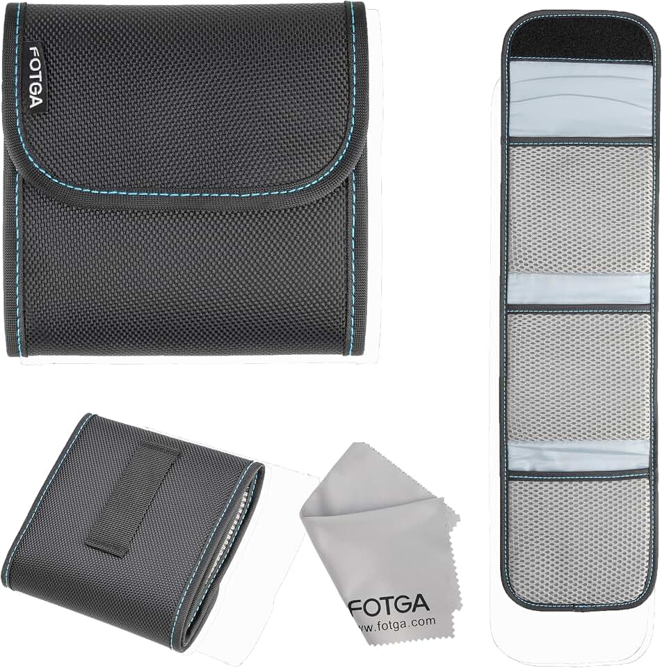 FOTGA Estojo/Carteira para 3 Filtros de Lente de Câmera, Compatível com Filtros Quadrados de 100 Mm X 100 Mm (4X4), Filtros Circulares de Até 95 Mm, Filtros Cpl, Uv E Nd. Inclui Presilha para Cinto