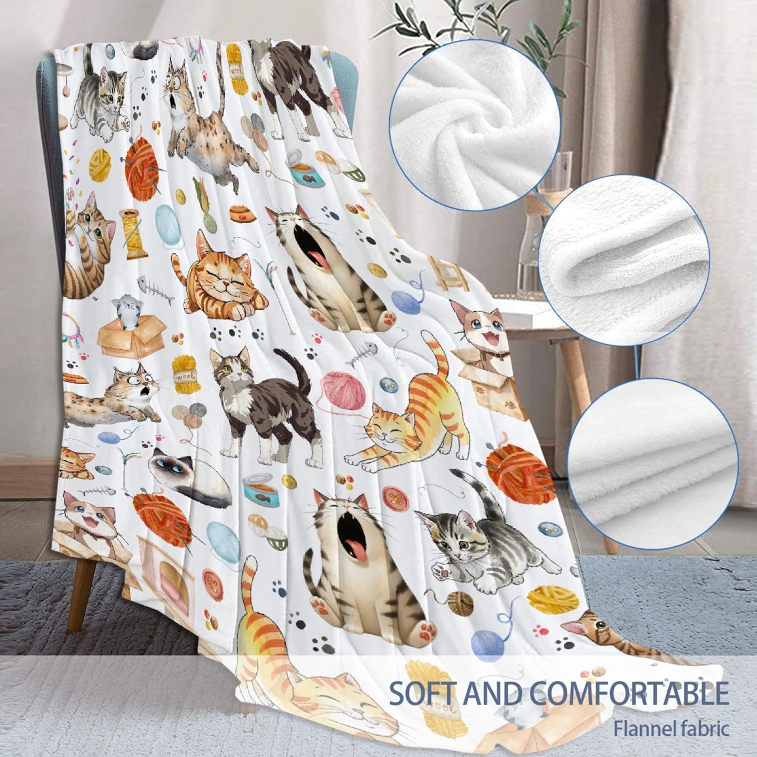 Cats Blanket Cute Cat Throw Fleece Flannel Blankets Kitten Soft Lightweight Throw Blanket for Bedding Couch Room House Travel Gift 40''×50'' for Kids/Children - Image 5