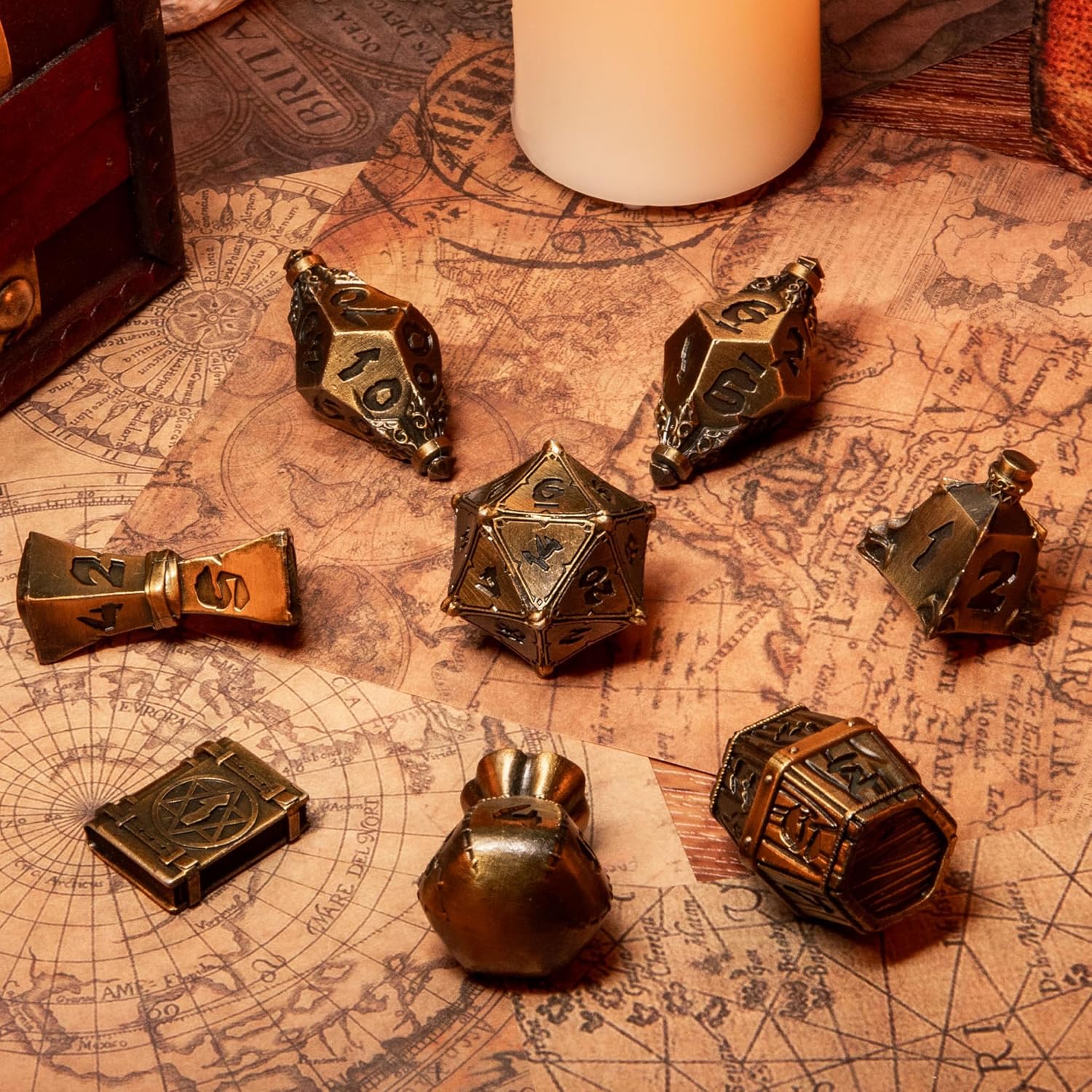 Dice Old Gold Color Alloy Material - Die Double-Colors Polyhedral Dice Sets for D&D DND RPG MTG Dungeon and Dragons Table Board Roll Playing Games D4 D6 D8 D10 D% D12 D20,Age 15+