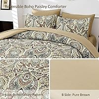 Vista 5 de Juego de edredón bohemio tamaño Queen, 7 piezas de cama en una bolsa, edredón con patrón paisley bohemio de microfibra suave tamaño Queen