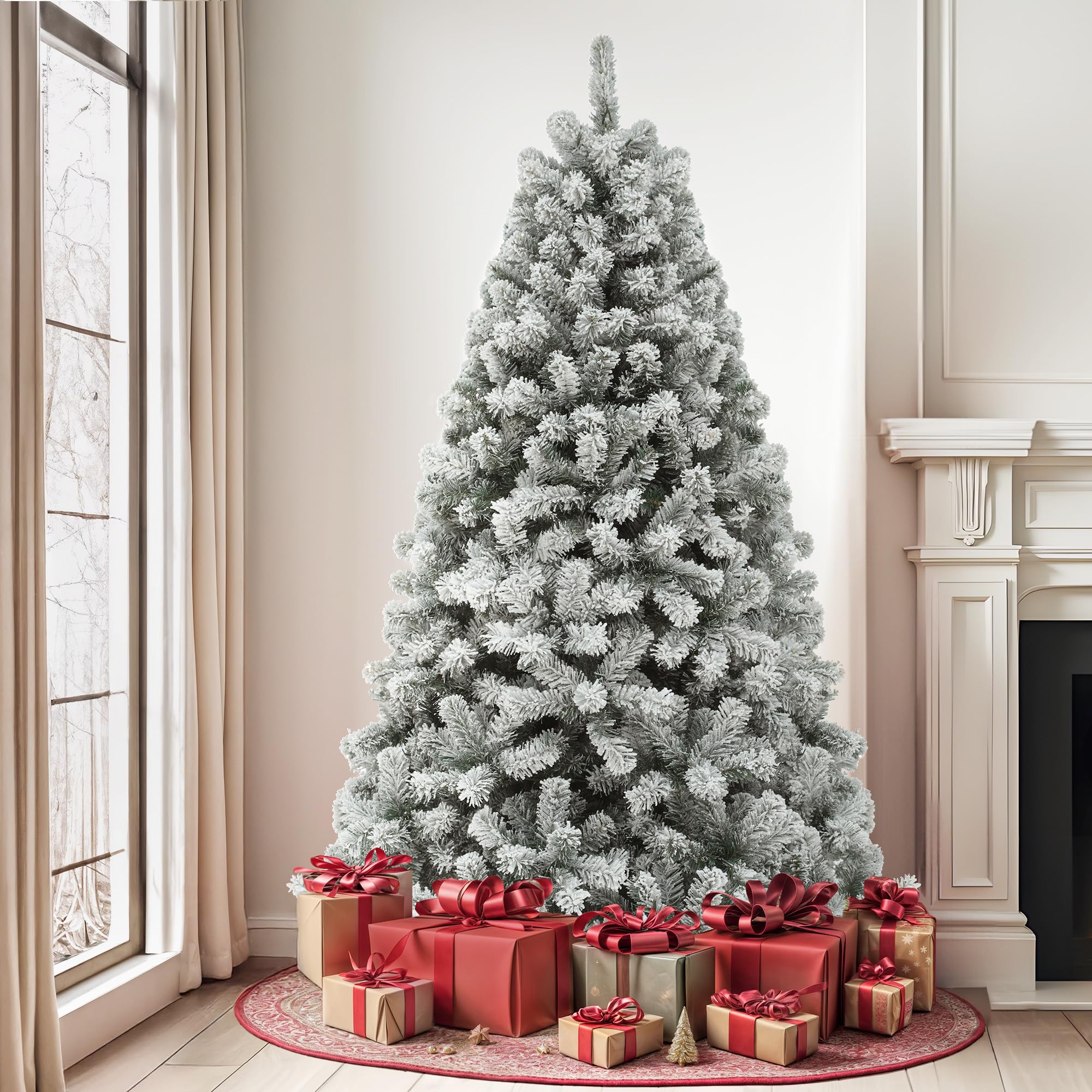 Snapklik.com : DWVO Unlit Snow Flocked Artificial Christmas Tree 6ft ...