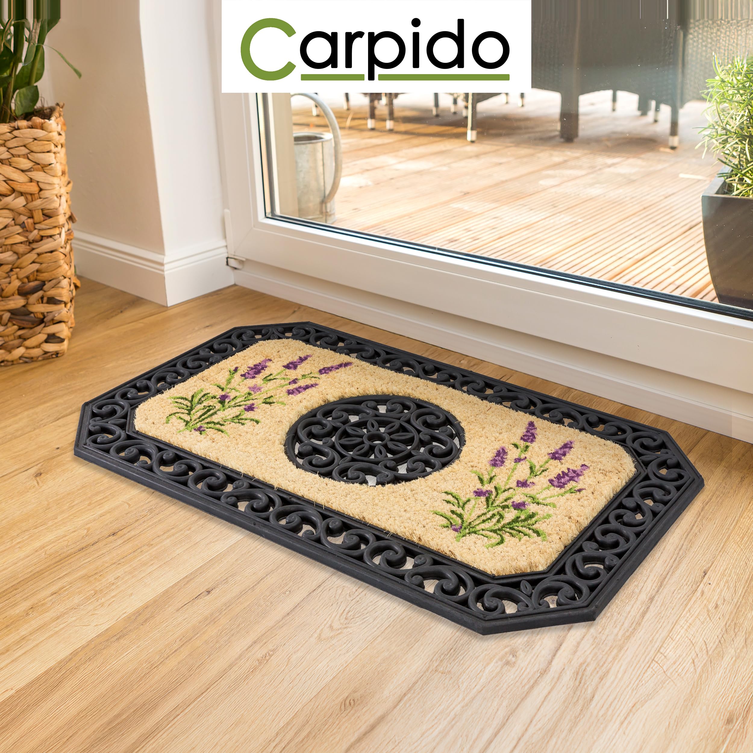 Carpido Felpudo Beige Lavanda - Limpiador 45x75 cm Lote de 2 - Felpudo Interior para Zona Exterior Cubierta
