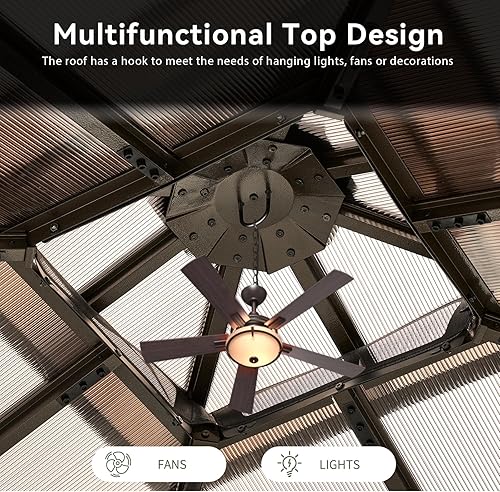 Vista 83 de Aoxun - Gazebo con techo rígido para jardines, patios con cemento o césped, pabellón permanente de policarbonato con doble techo, marco de aluminio