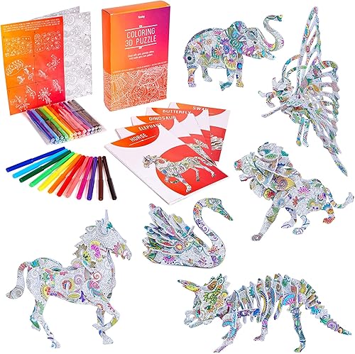 Miniatura 1 de Rompecabezas para niños en 3D juego de regalo para colorear con 6 animales arte y manualidades para niñas y niños de 7 8 9 10 11 12 kit de proyectos