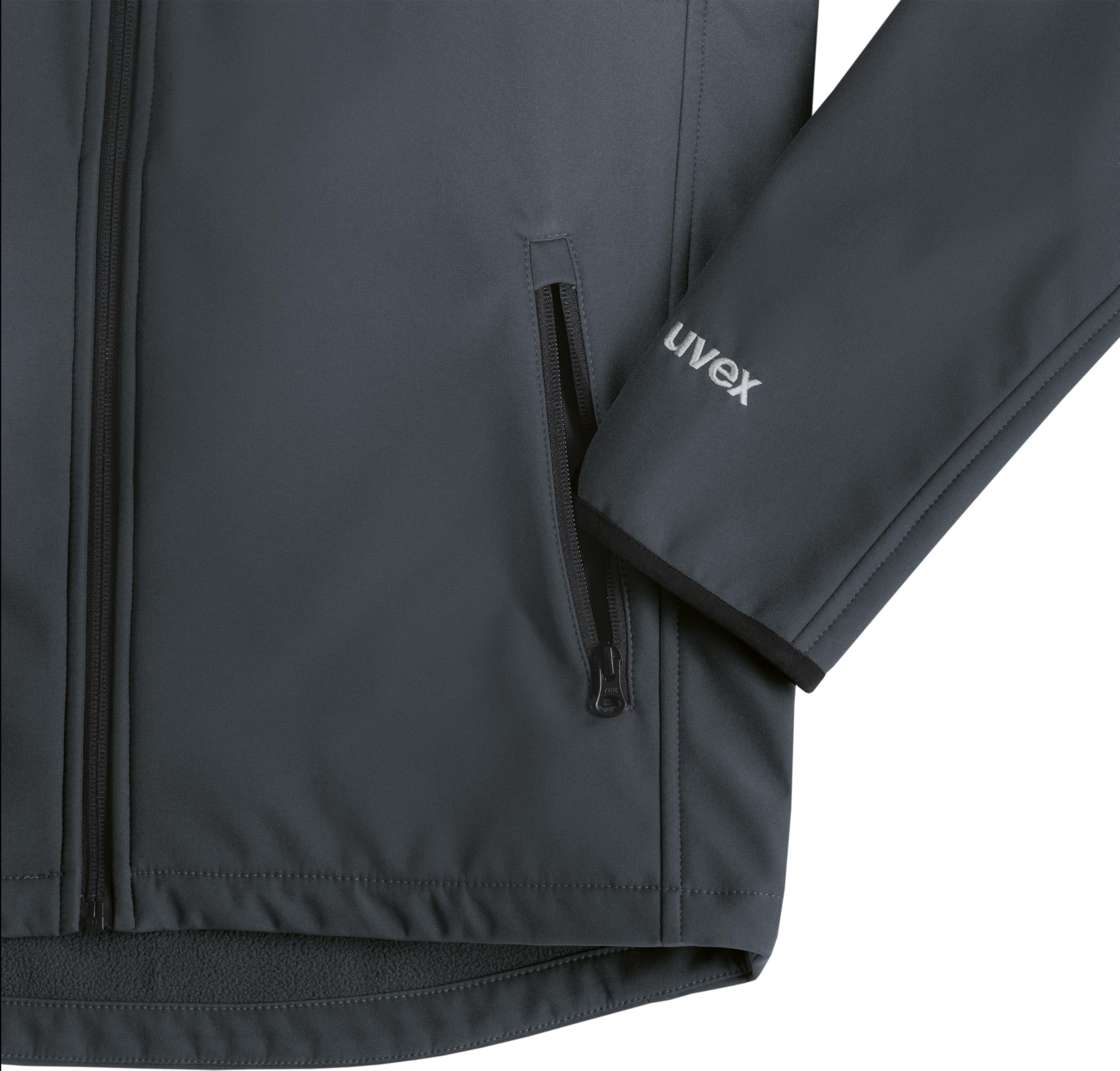 Uvex suXXeed Craft kurtka softshellowa – męska kurtka robocza o ergonomicznym kroju – wodoszczelna 8000 mm – z kapturem – rozmiar 4XL, antracytowy, 4XL