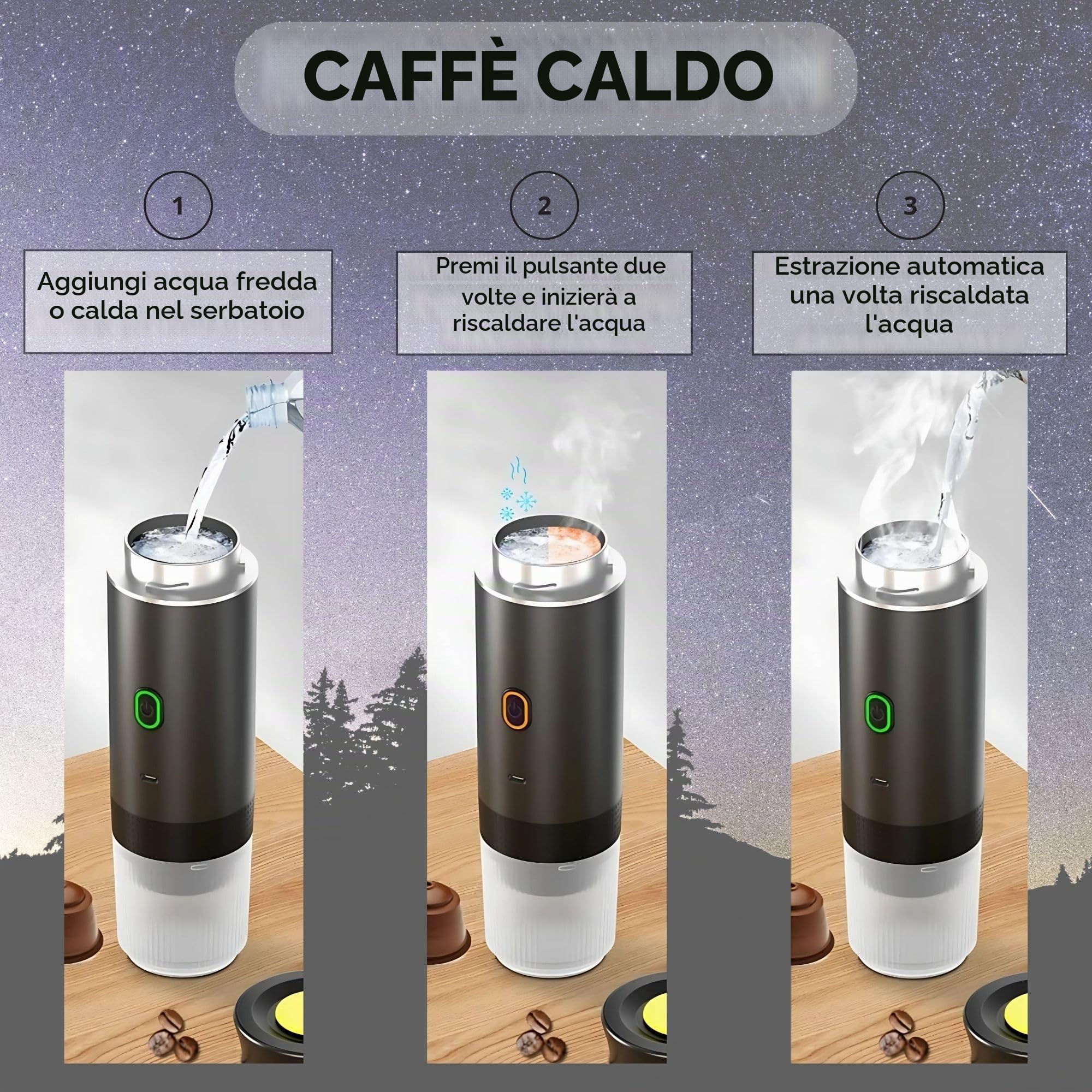 Macchina Caffè Portatile Capsule Ricaricabile USB, Macchina da Caffè Portatile Multicapsula e Caffè Macinato con Riscaldamento Automatico, Ideale per Viaggi, Campeggio, Ufficio e Auto (Grigio)