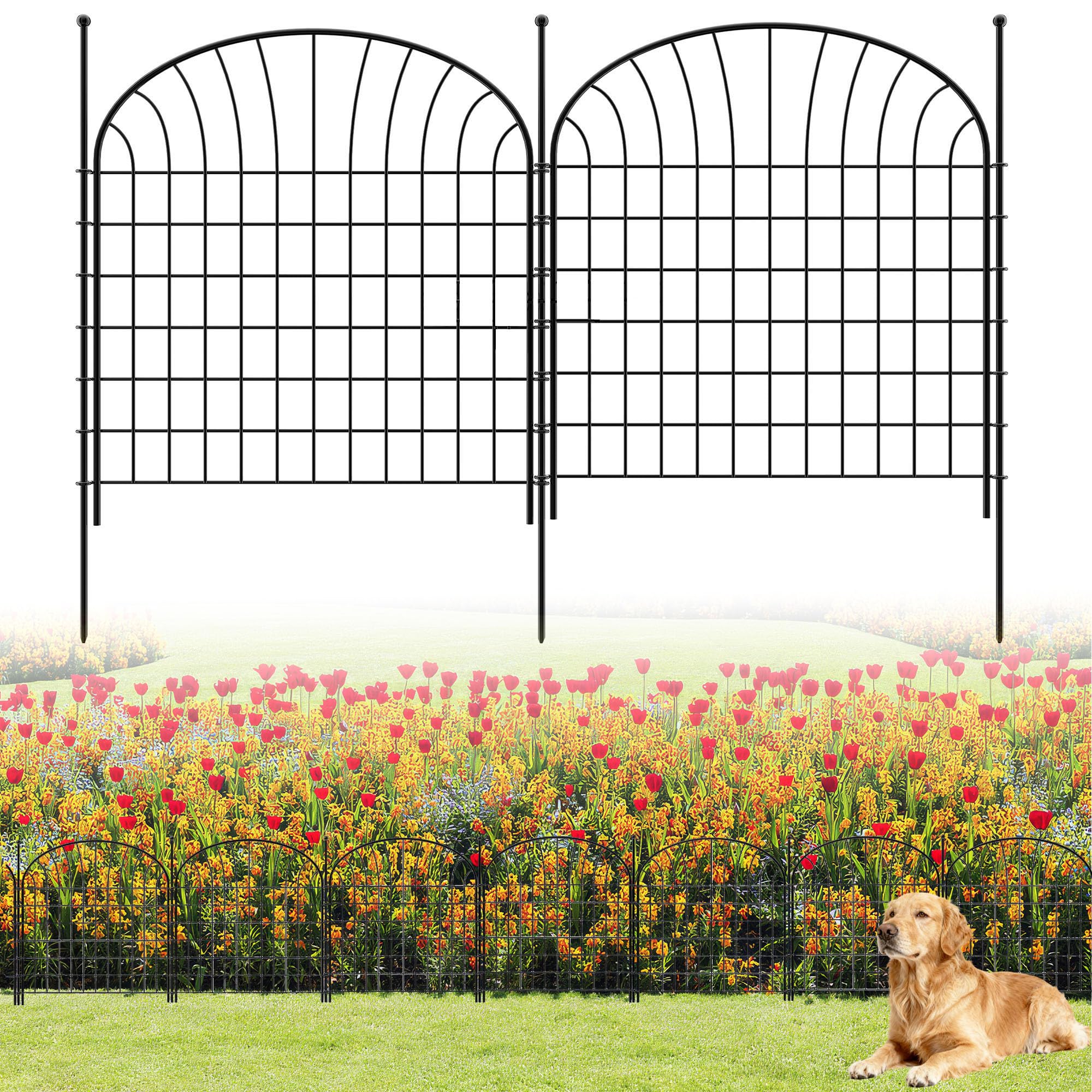 Decorative Garden Fence, 81cm High x 71cm Wide (10-Pack, 10 Panels, Length 7m) Animal Barrier Fencing Rustproof Metal Wire Panels Border for Dogs, Rabbits, Temporary Ground Stakes