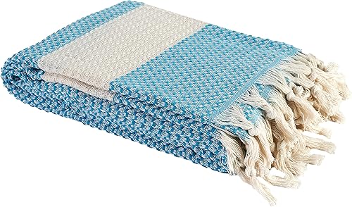 Miniatura 8 de Aegean Concept Manta vintage bohemia rústica 100% algodón súper suave de 88 x 90 pulgadas (88.6 in x 90.6 in), tamaño Queen, manta de muselina turca