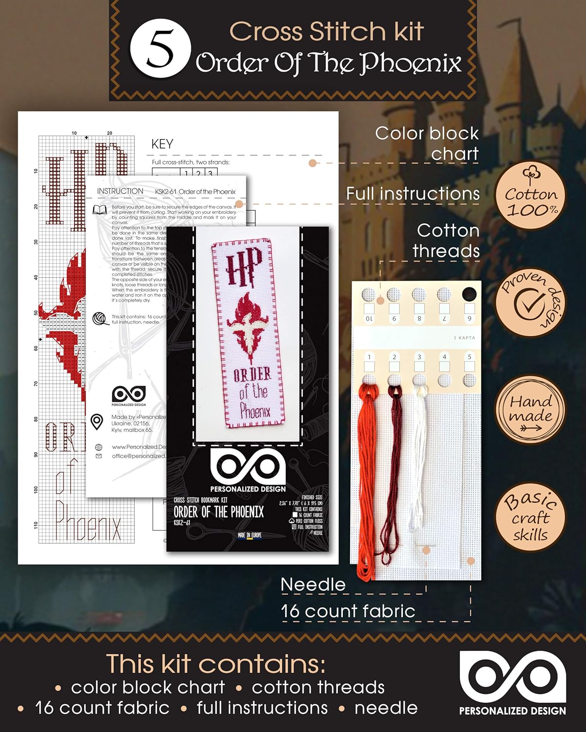Personalized.Design Counted Cross Stitch Kits - Magical Creatures and Objects - Set of 5 DIY Embroidery Bookmarks