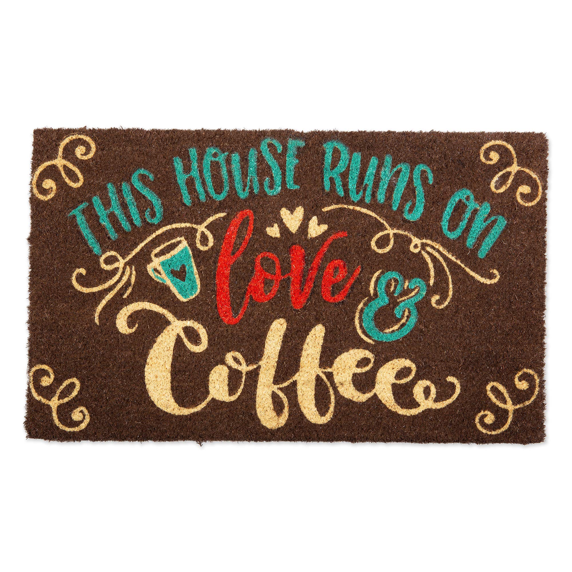 DII Natural Coir Doormat, Fun Greeting Mat, Love & Coffee, 18x30